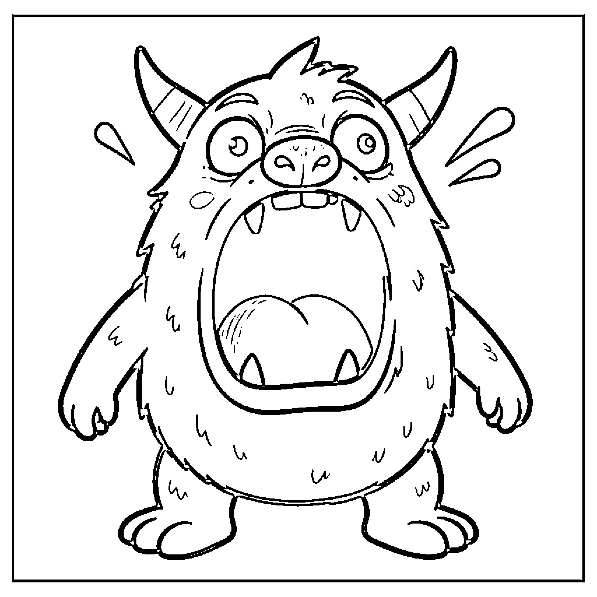 Monster shouting loudly with a wide open mouth Coloring Page (free black-and-white line drawing printable PDF for all, from beginners to advanced learners, including children, teens, adults, and seniors)