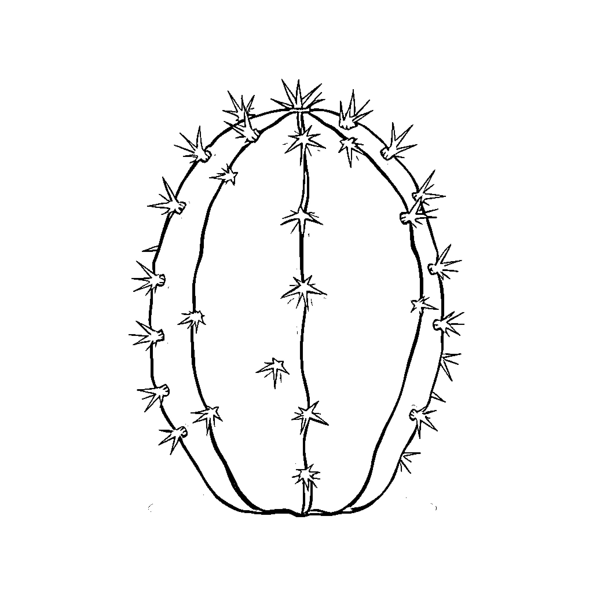 Cactus in abstract shape with starlike patterns Coloring Page (free black-and-white line drawing printable PDF for all, from beginners to advanced learners, including children, teens, adults, and seniors)