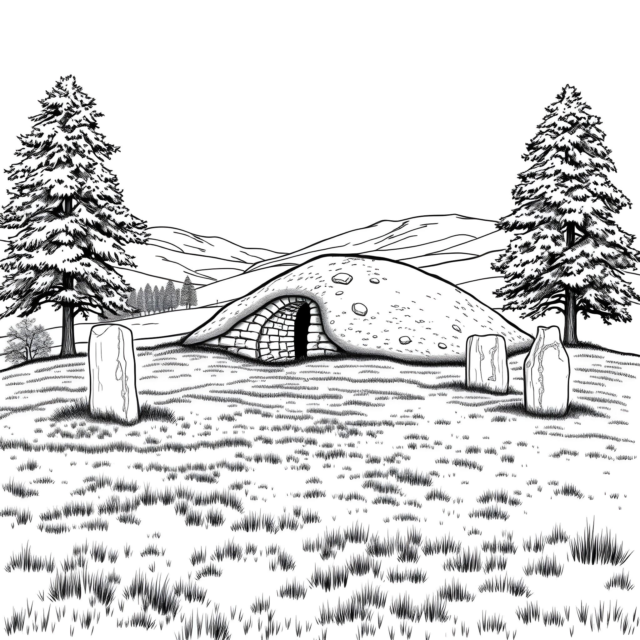 Barrow in the Snowy Wilderness Coloring Page (free black-and-white line drawing printable PDF for all, from beginners to advanced learners, including children, teens, adults, and seniors)