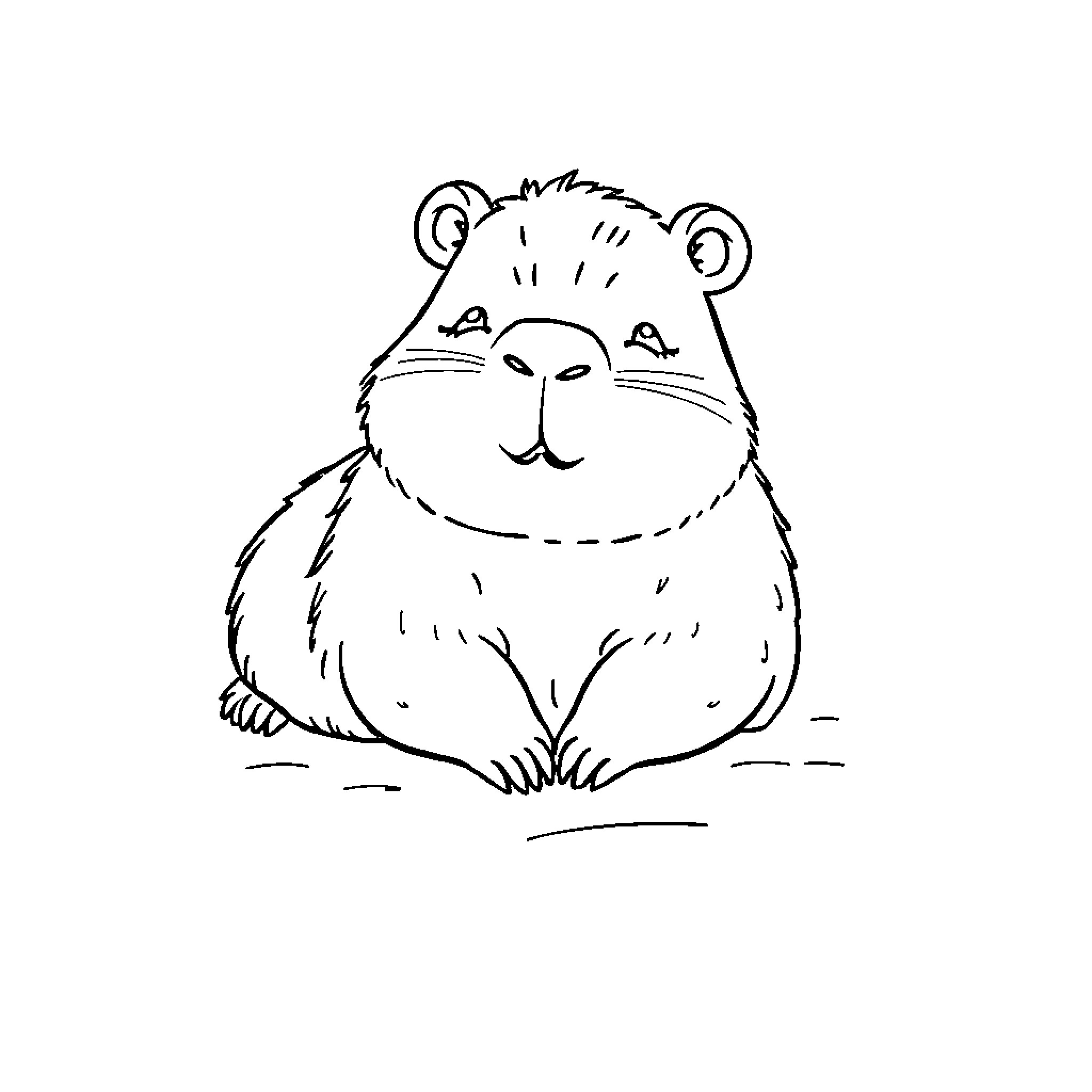 Capybara sitting calmly Coloring Page (free black-and-white line drawing printable PDF for all, from beginners to advanced learners, including children, teens, adults, and seniors)