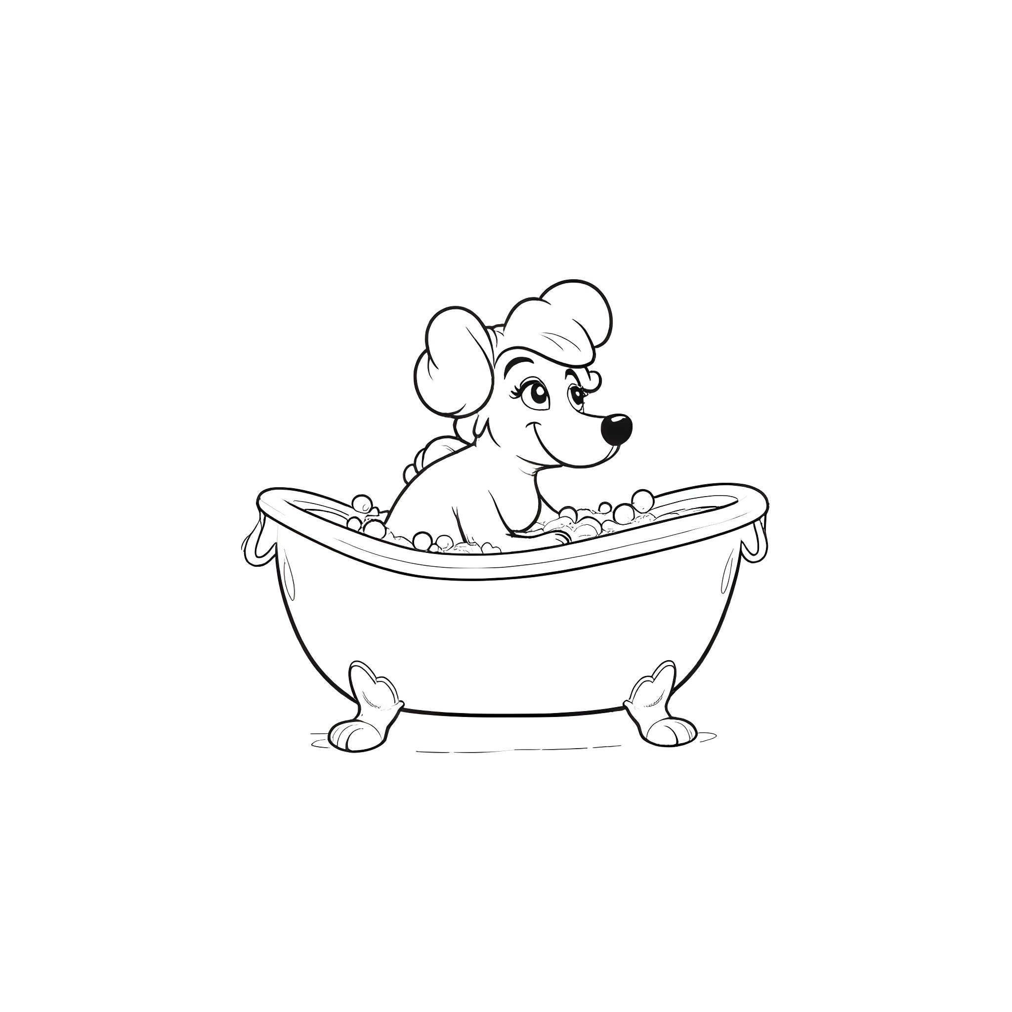Lady Kluck taking a bubble bath Coloring Page (free black-and-white line drawing printable PDF for all, from beginners to advanced learners, including children, teens, adults, and seniors)