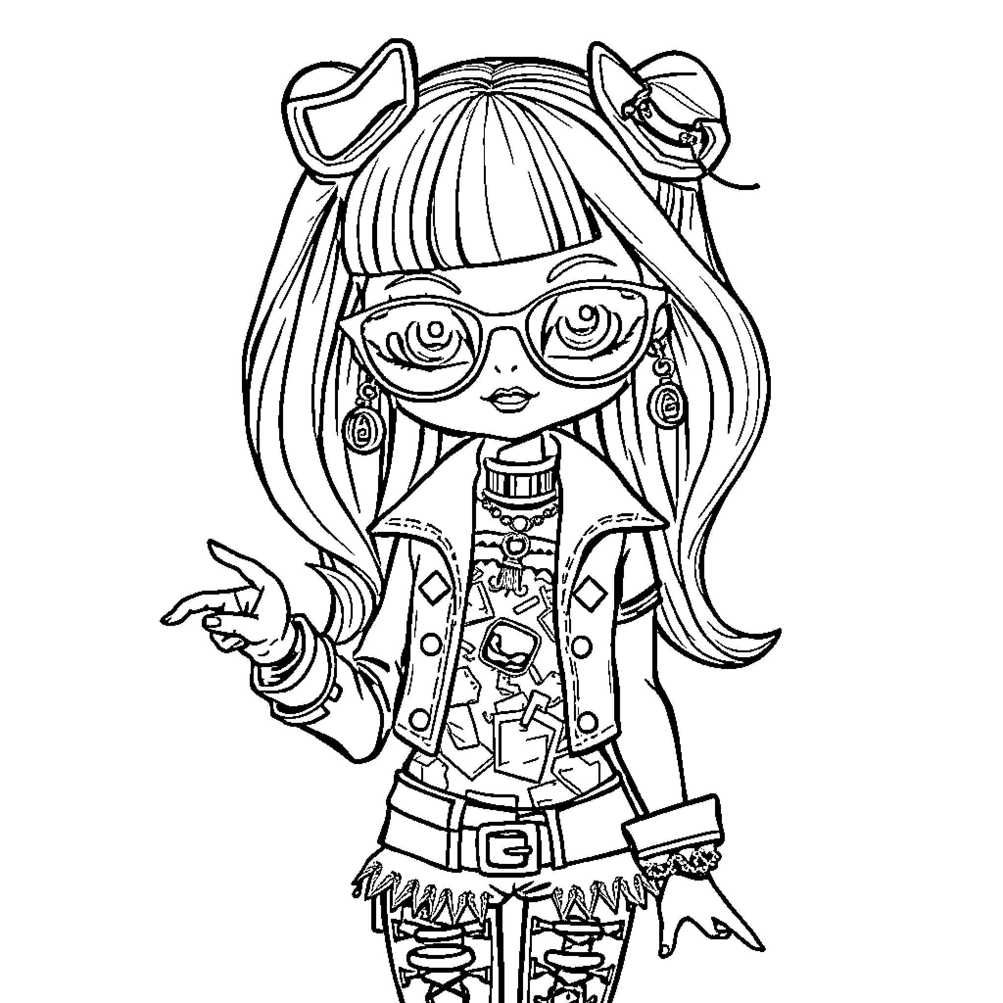 Bratz Doll in Stylish Outfit with Accessories Coloring Page (free black-and-white line drawing printable PDF for all, from beginners to advanced learners, including children, teens, adults, and seniors)