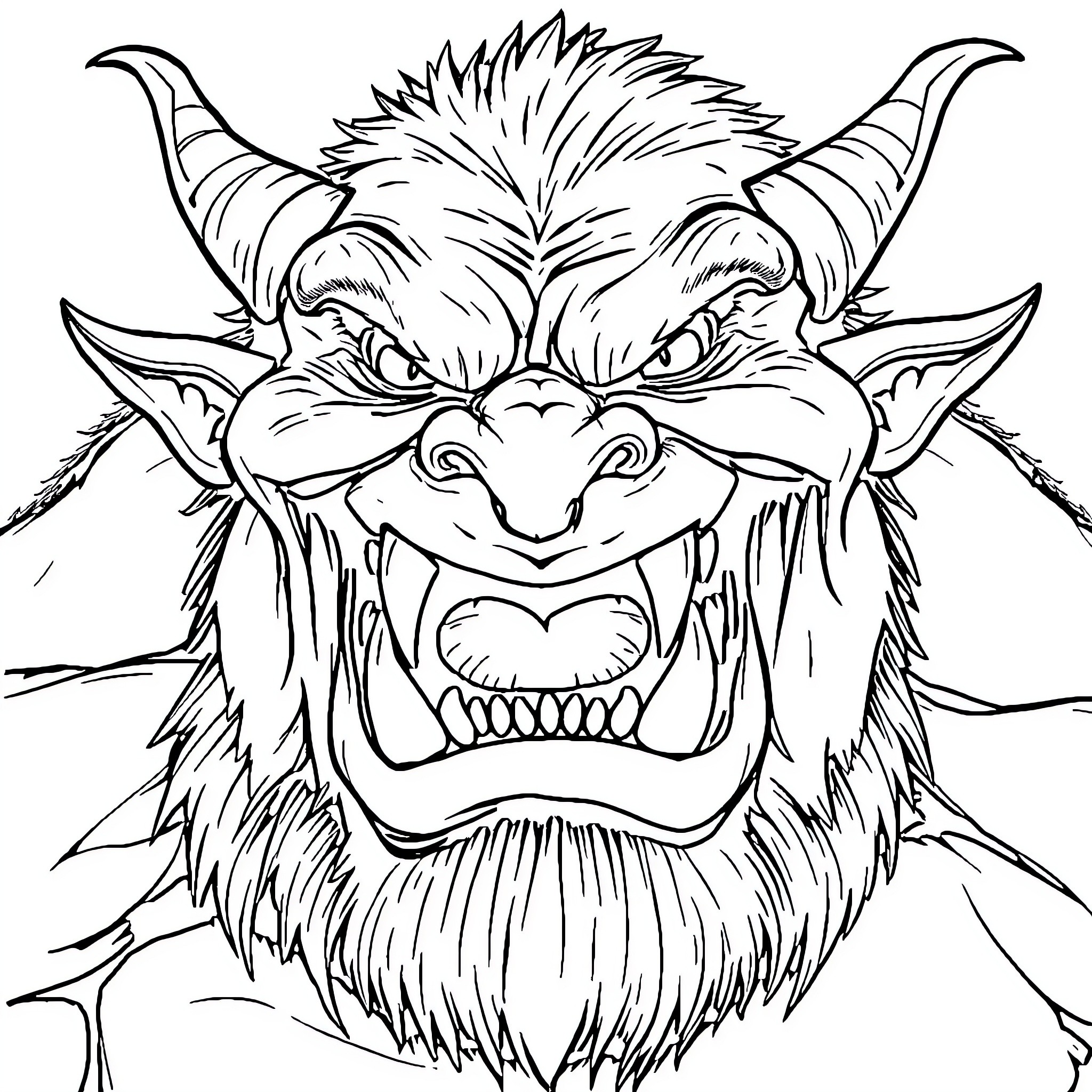 Orca-like creature with fierce expression Coloring Page (free black-and-white line drawing printable PDF for all, from beginners to advanced learners, including children, teens, adults, and seniors)