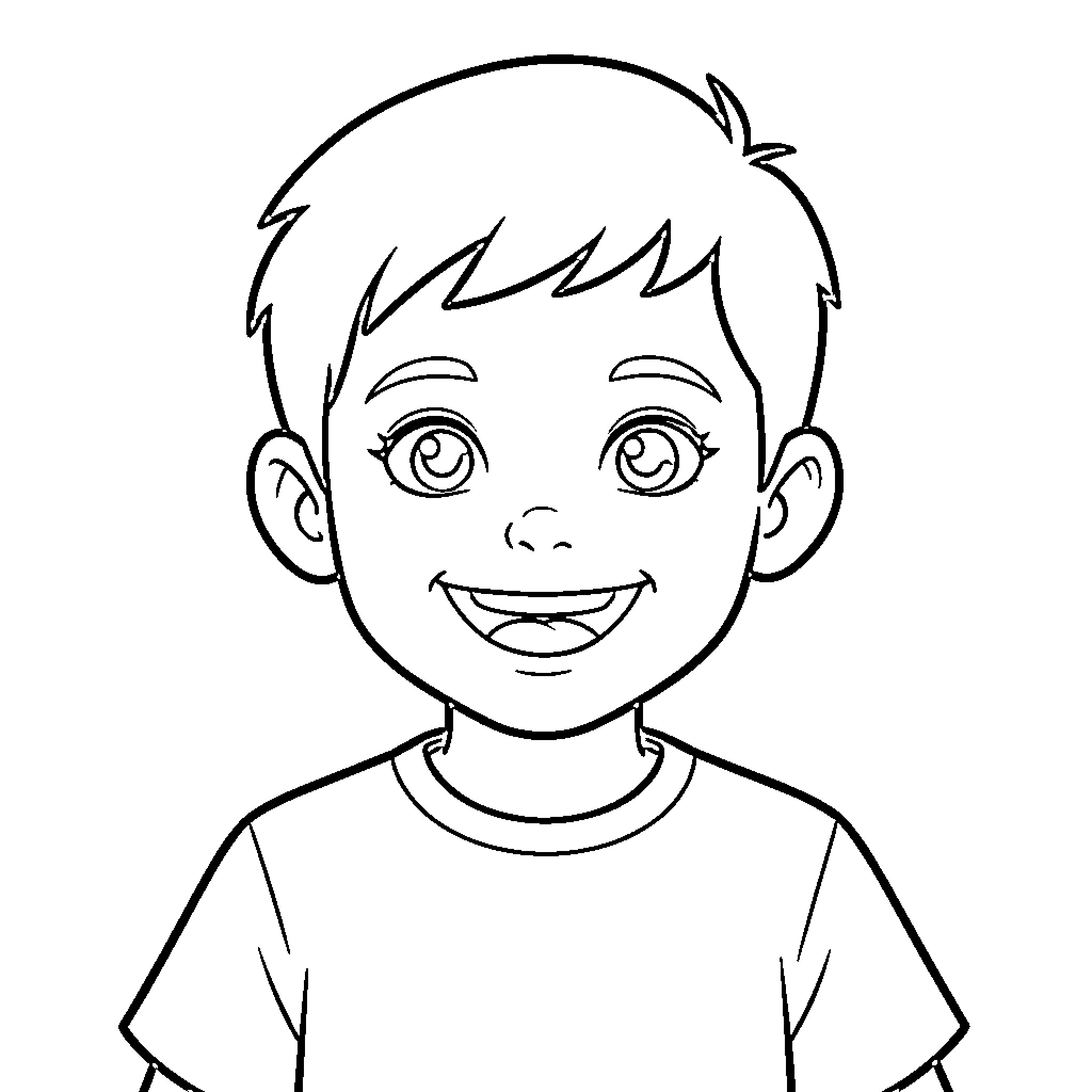 Boy smiling with happy expression Coloring Page (free black-and-white line drawing printable PDF for all, from beginners to advanced learners, including children, teens, adults, and seniors)