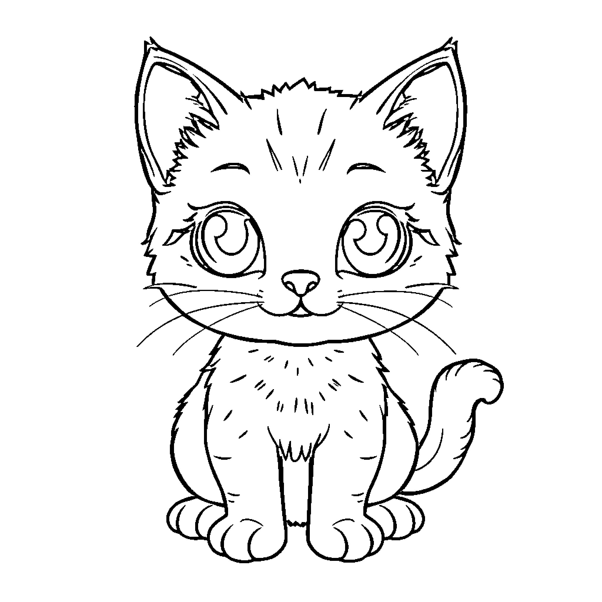 Cat with happy expression Coloring Page (free black-and-white line drawing printable PDF for all, from beginners to advanced learners, including children, teens, adults, and seniors)
