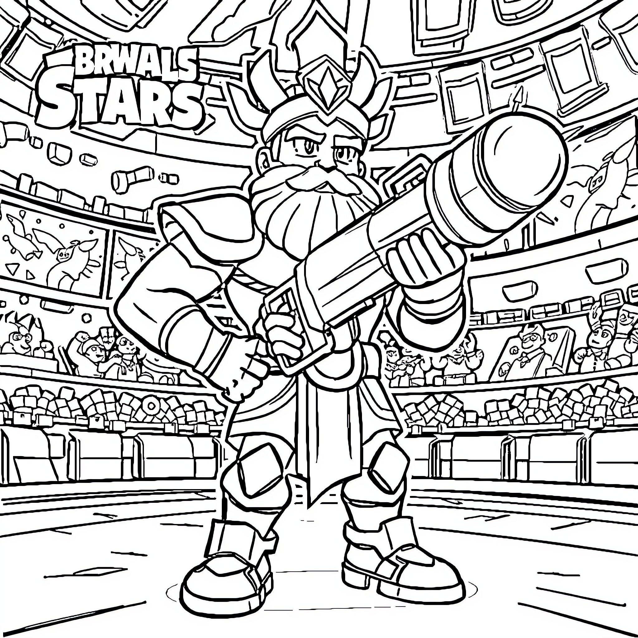Zeus Unleashes Cosmic Chaos in Brawls of the Stars Coloring Page (free black-and-white line drawing printable PDF for all, from beginners to advanced learners, including children, teens, adults, and seniors)