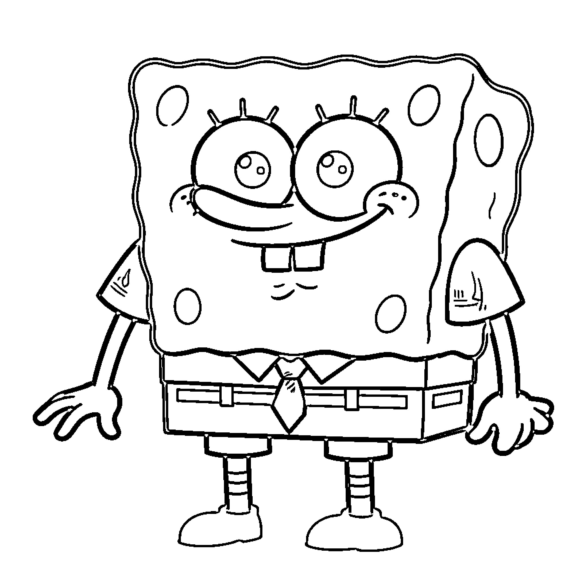 Spongebob's cheerful and silly expression Coloring Page (free black-and-white line drawing printable PDF for all, from beginners to advanced learners, including children, teens, adults, and seniors)