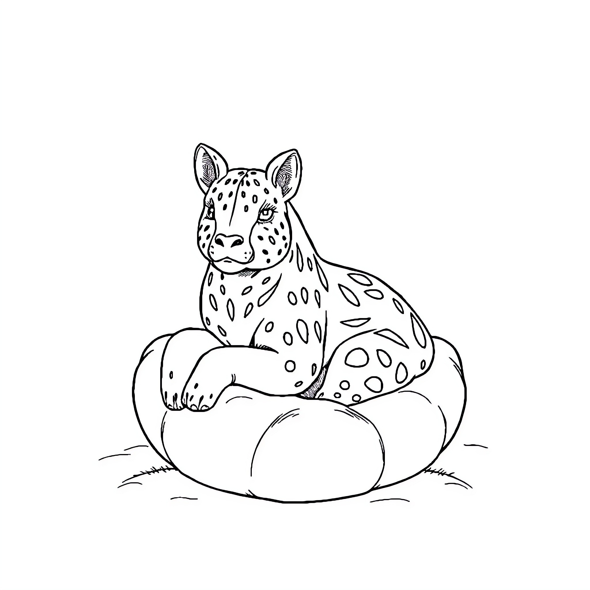 Mermaid Cheetah resting on a rock Coloring Page (free black-and-white line drawing printable PDF for all, from beginners to advanced learners, including children, teens, adults, and seniors)