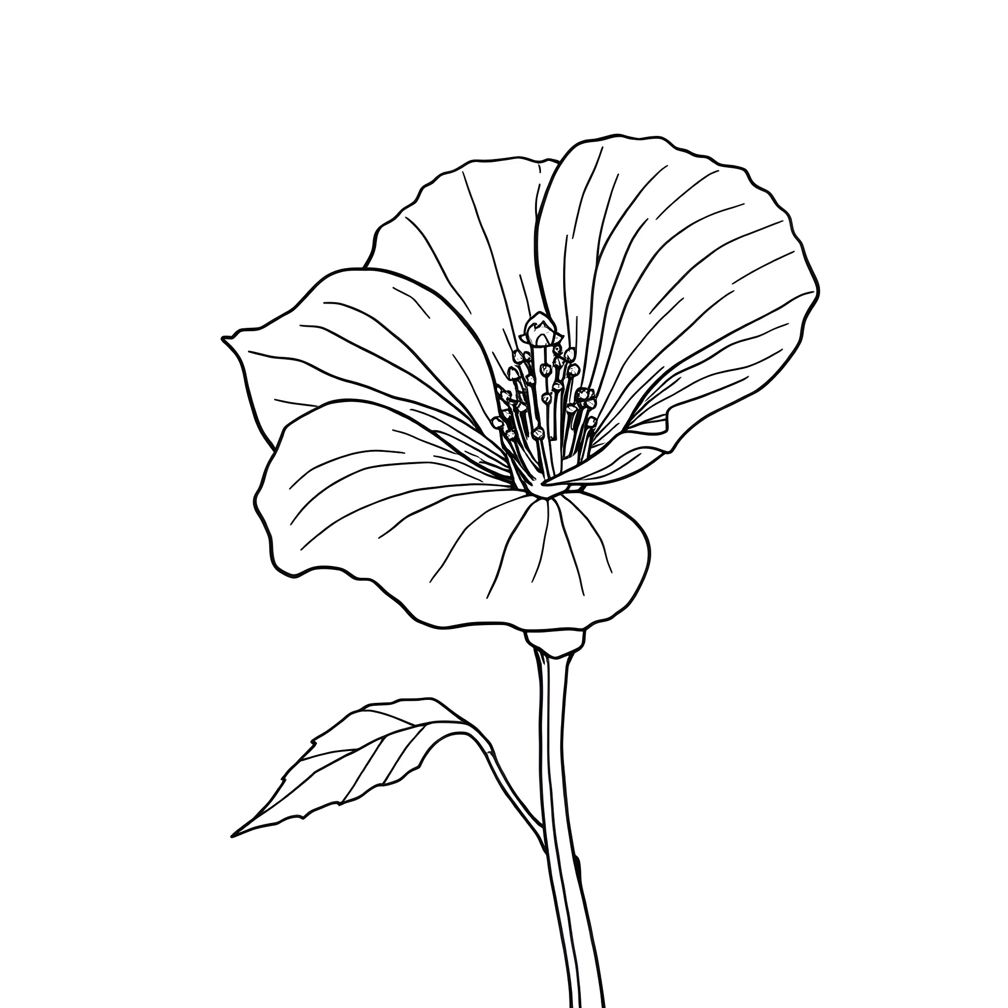 Ipomoea flower in black and white outline Coloring Page (free black-and-white line drawing printable PDF for all, from beginners to advanced learners, including children, teens, adults, and seniors)