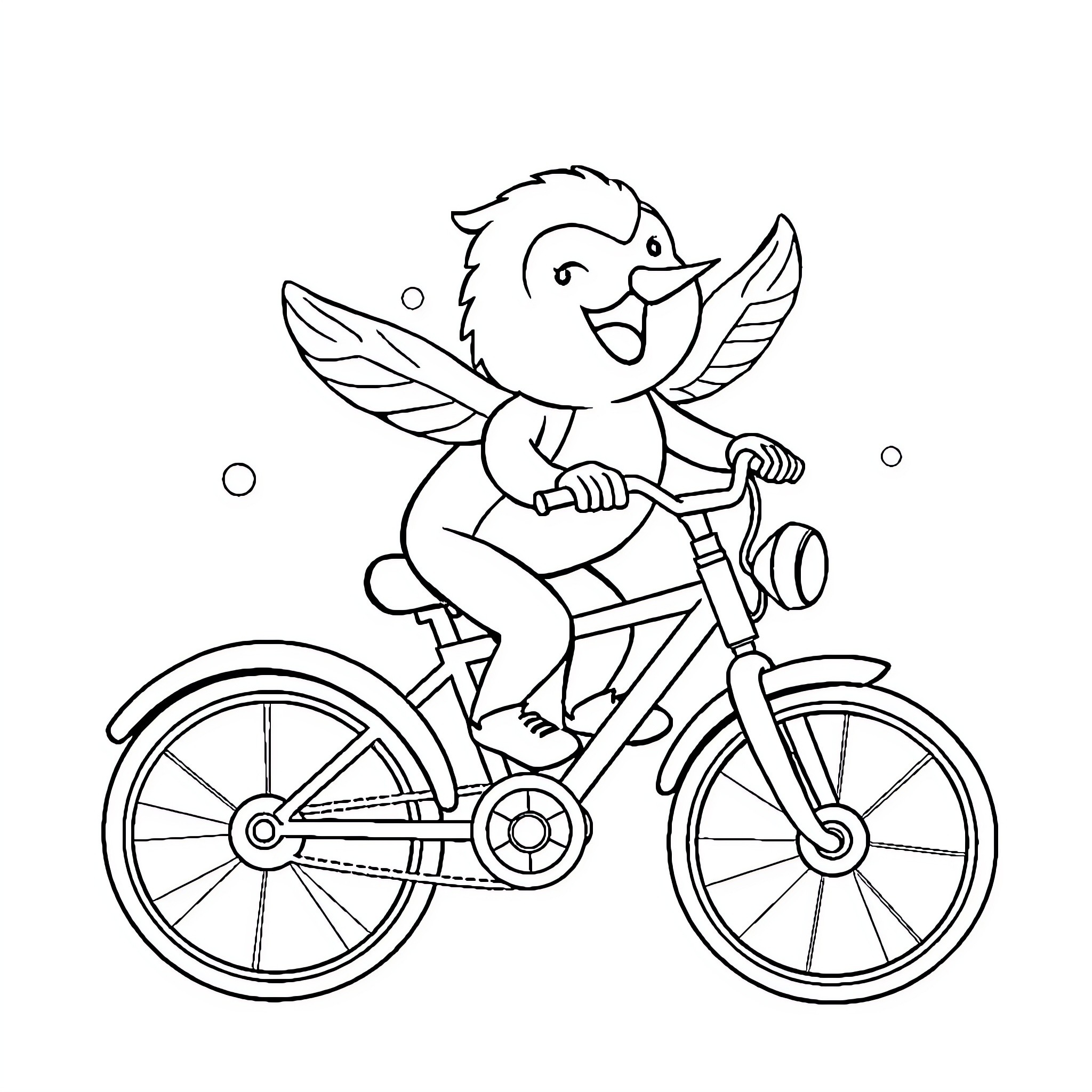 Seal riding a bicycle happily Coloring Page (free black-and-white line drawing printable PDF for all, from beginners to advanced learners, including children, teens, adults, and seniors)