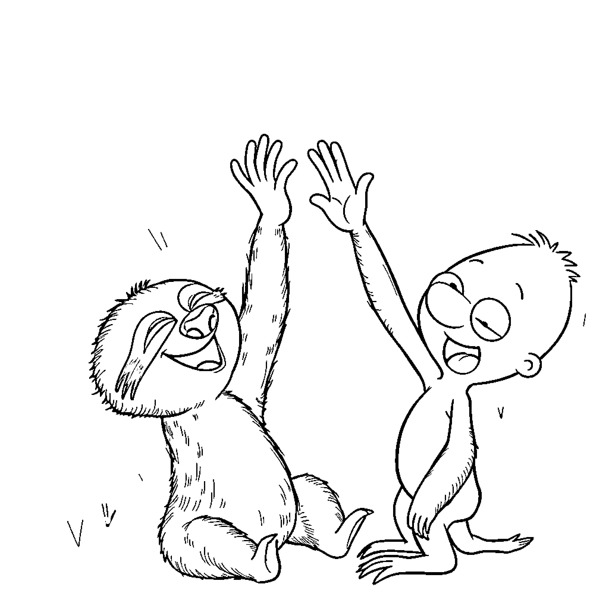 Sid's playful antics with a friend Coloring Page (free black-and-white line drawing printable PDF for all, from beginners to advanced learners, including children, teens, adults, and seniors)