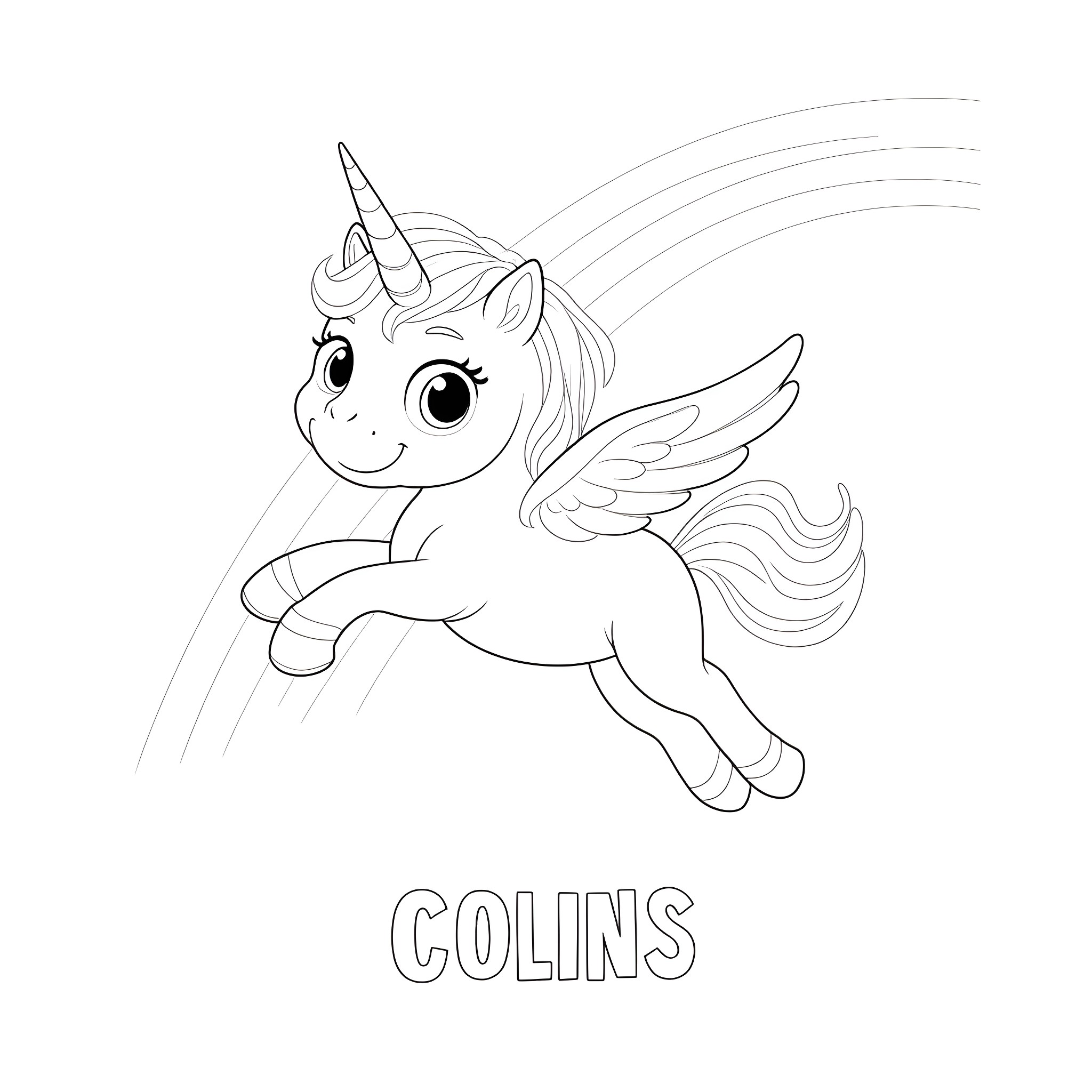 Unicorn Soaring with Enthusiasm Coloring Page (free black-and-white line drawing printable PDF for all, from beginners to advanced learners, including children, teens, adults, and seniors)