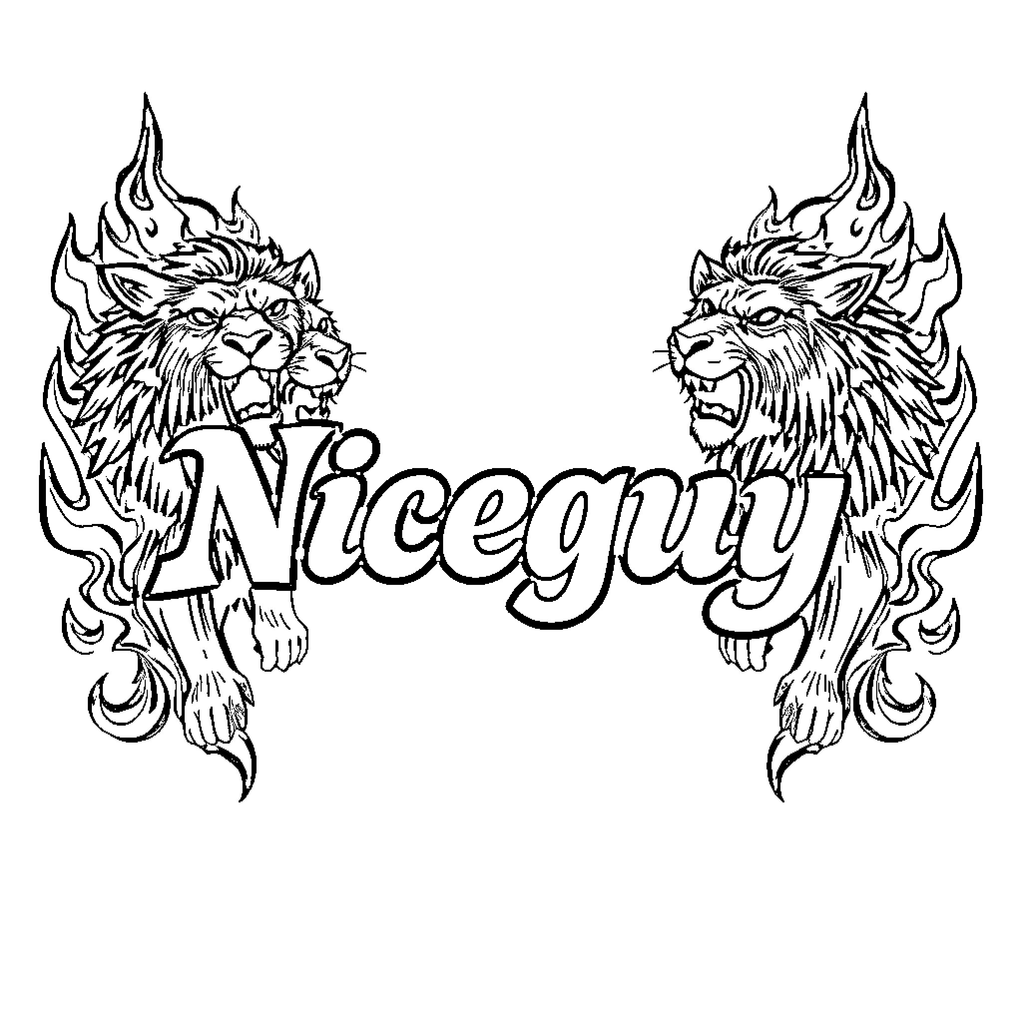 Lion-like creatures with flaming manes and fierce expressions Coloring Page (free black-and-white line drawing printable PDF for all, from beginners to advanced learners, including children, teens, adults, and seniors)