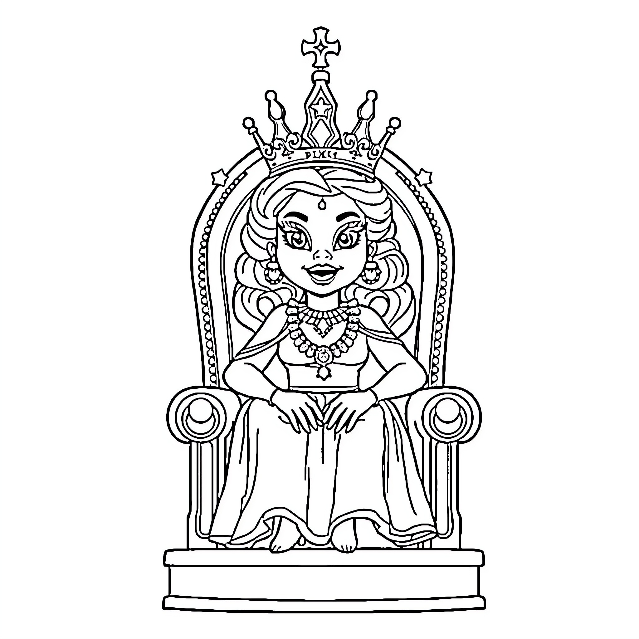 Bubu's Royal Coronation in the Ornate Throne Coloring Page (free black-and-white line drawing printable PDF for all, from beginners to advanced learners, including children, teens, adults, and seniors)
