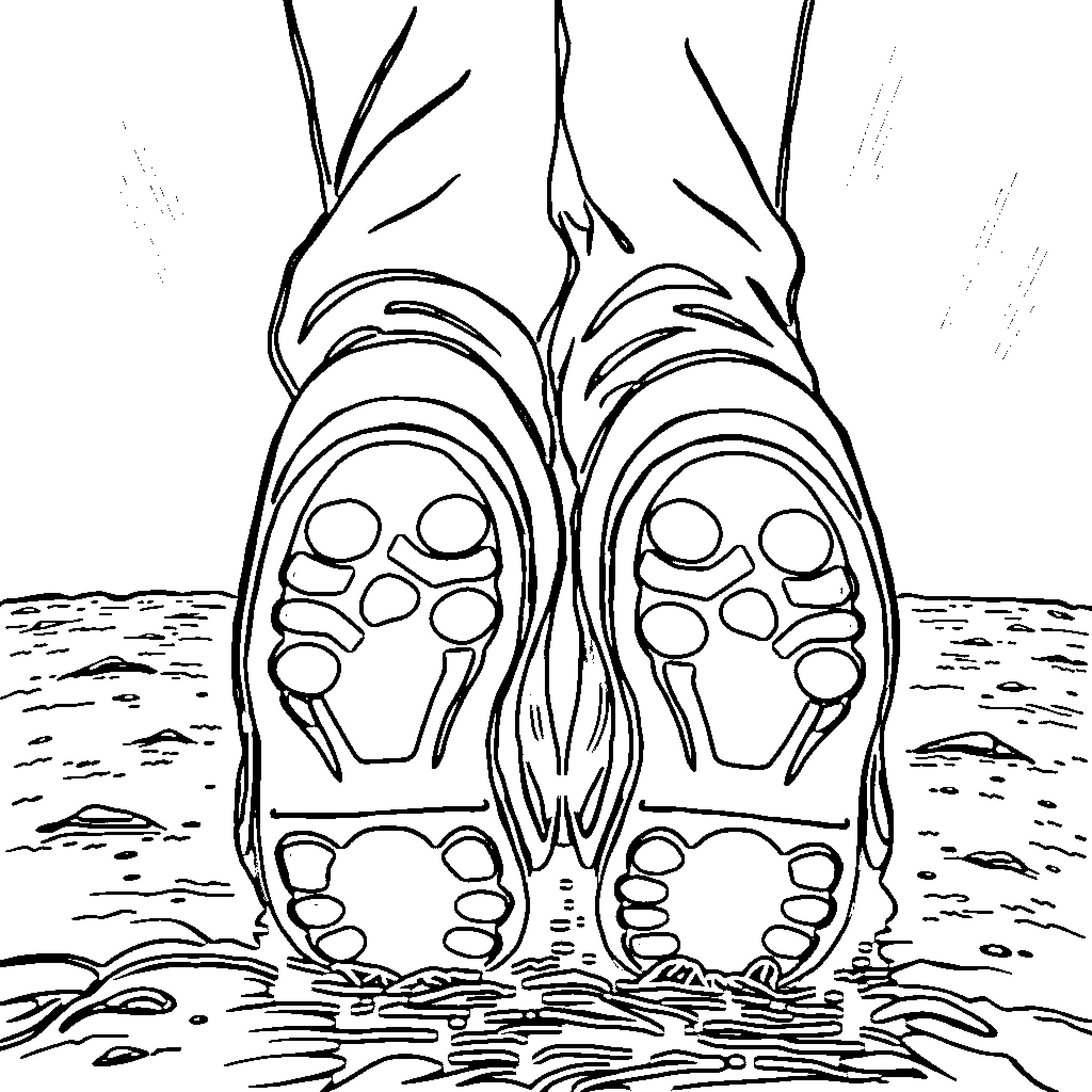 Sole Footprints In The Sand Coloring Page (free black-and-white line drawing printable PDF for all, from beginners to advanced learners, including children, teens, adults, and seniors)
