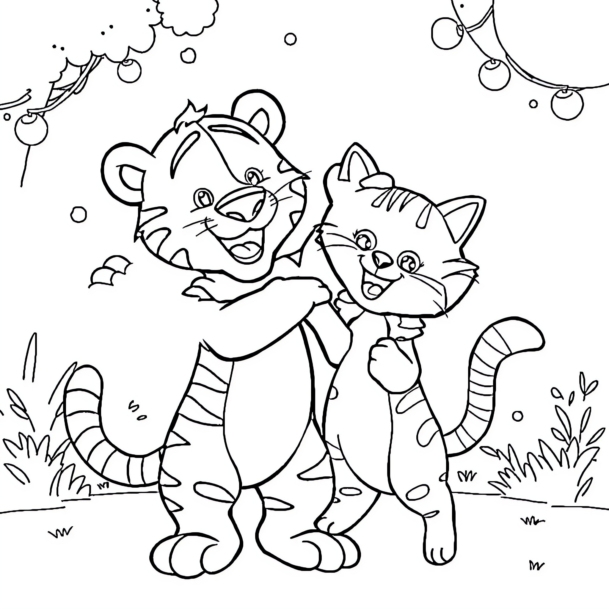 Daniel Tiger and Friends Playing in the Outdoors Coloring Page (free black-and-white line drawing printable PDF for all, from beginners to advanced learners, including children, teens, adults, and seniors)