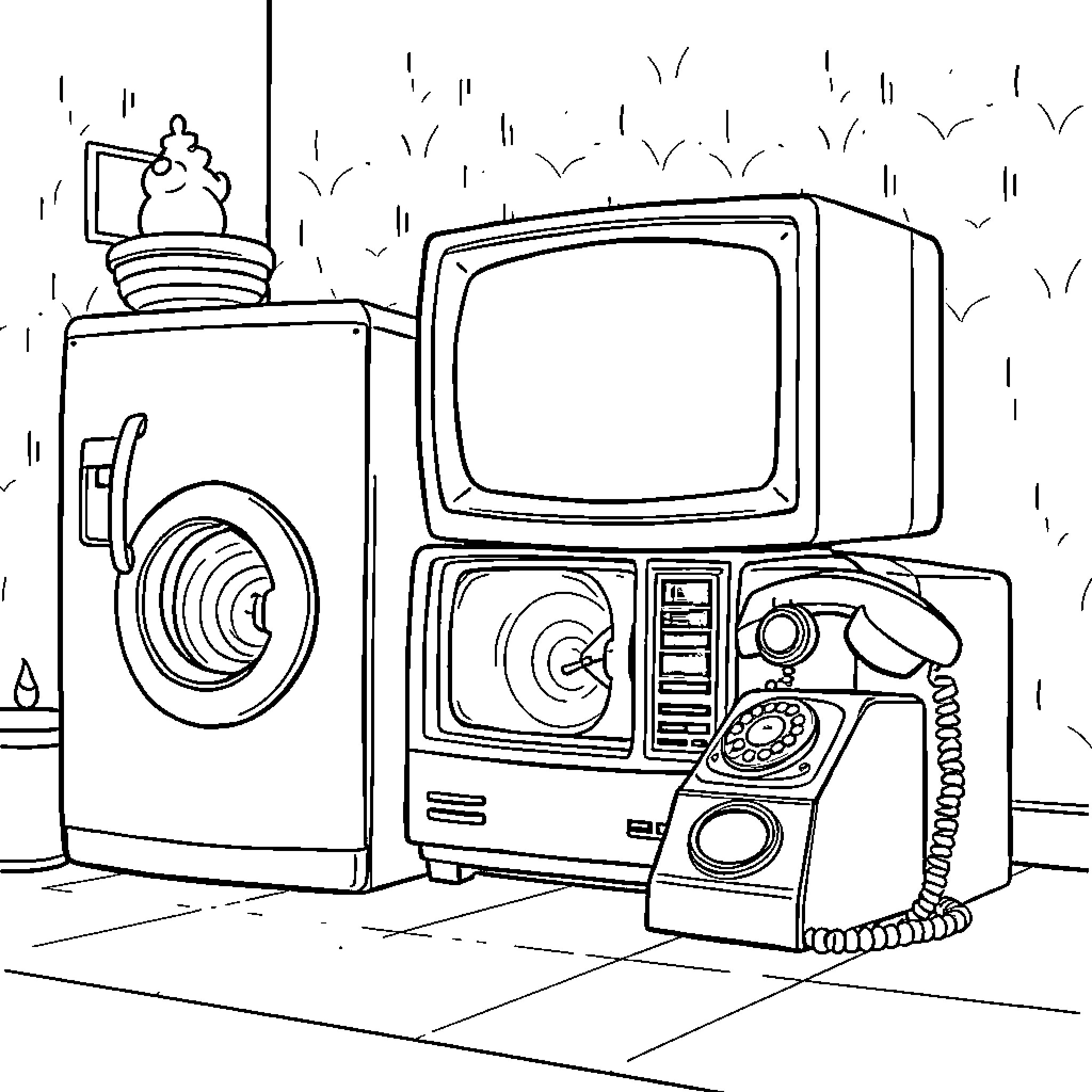 Antique Objects from the Past Coloring Page (free black-and-white line drawing printable PDF for all, from beginners to advanced learners, including children, teens, adults, and seniors)