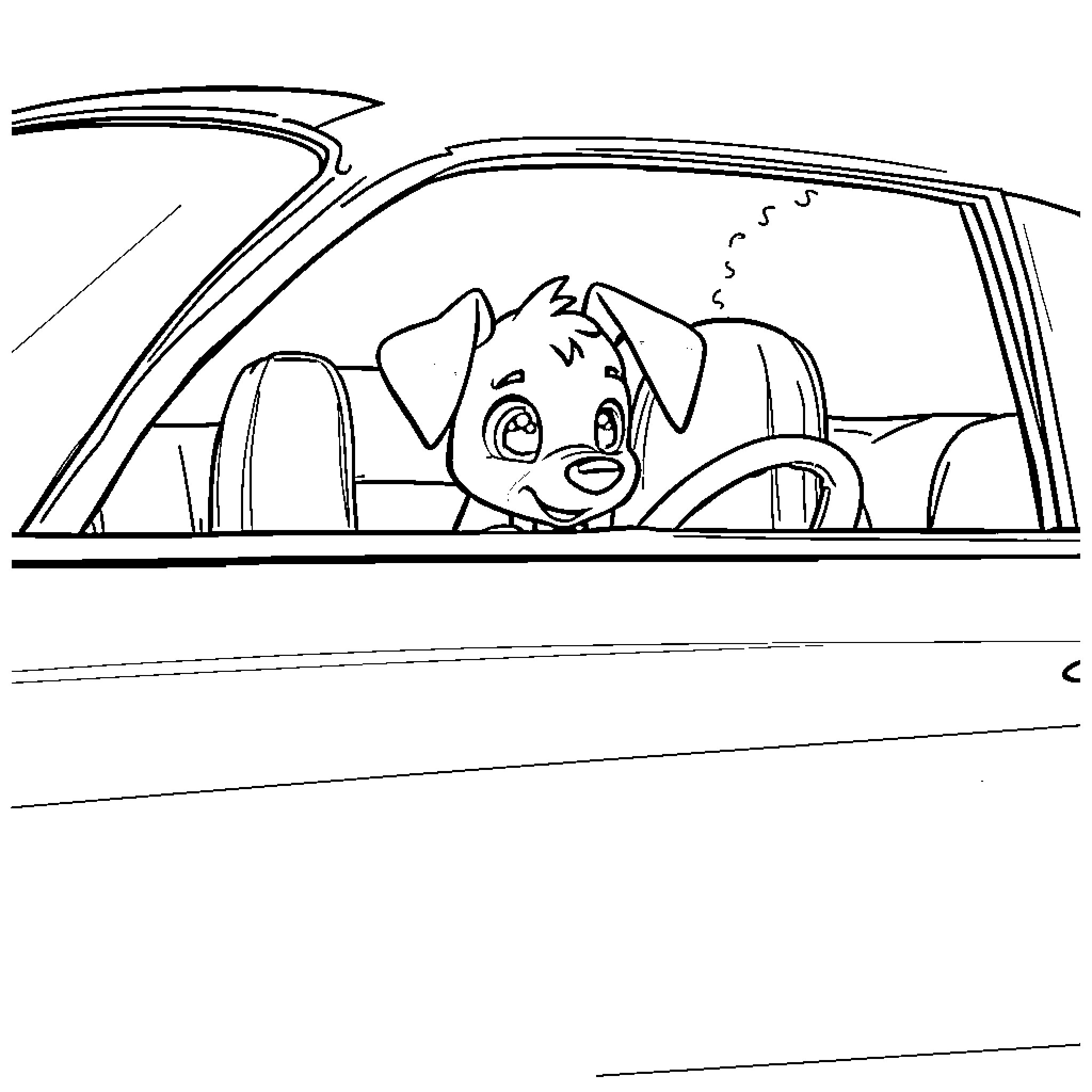 Bluey having fun in the car Coloring Page (free black-and-white line drawing printable PDF for all, from beginners to advanced learners, including children, teens, adults, and seniors)