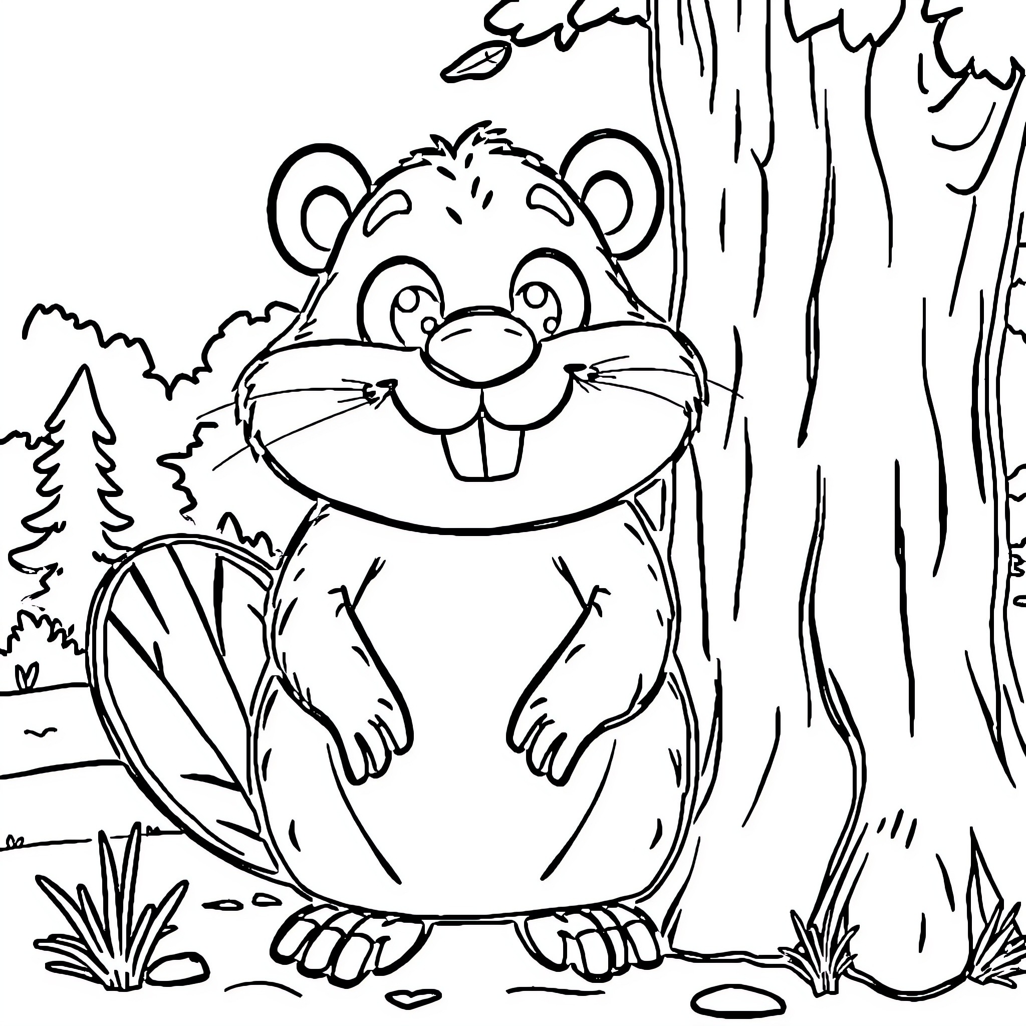 Beaver enjoying nature in the forest Coloring Page (free black-and-white line drawing printable PDF for all, from beginners to advanced learners, including children, teens, adults, and seniors)