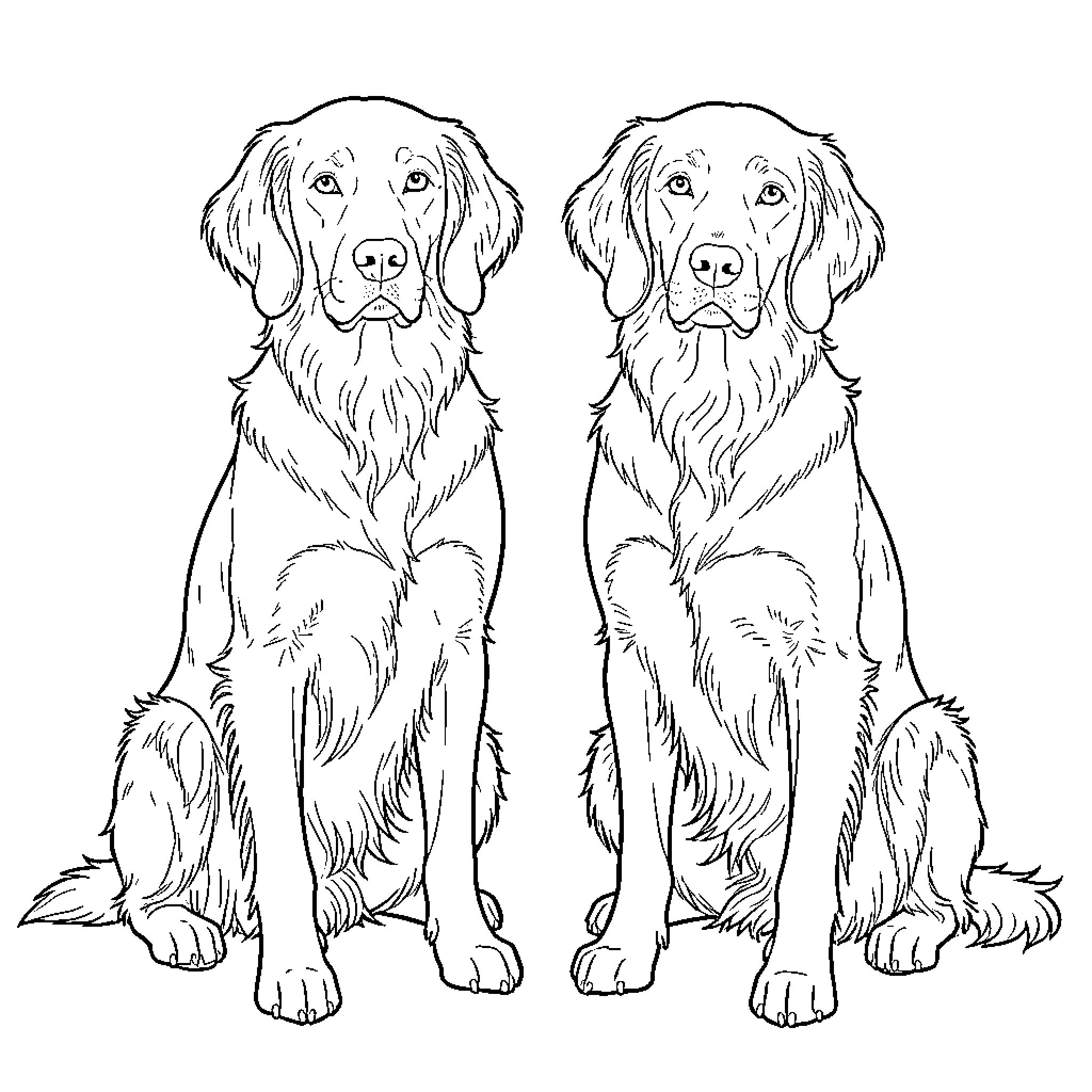 Vizsla dogs sitting calmly and looking forward Coloring Page (free black-and-white line drawing printable PDF for all, from beginners to advanced learners, including children, teens, adults, and seniors)