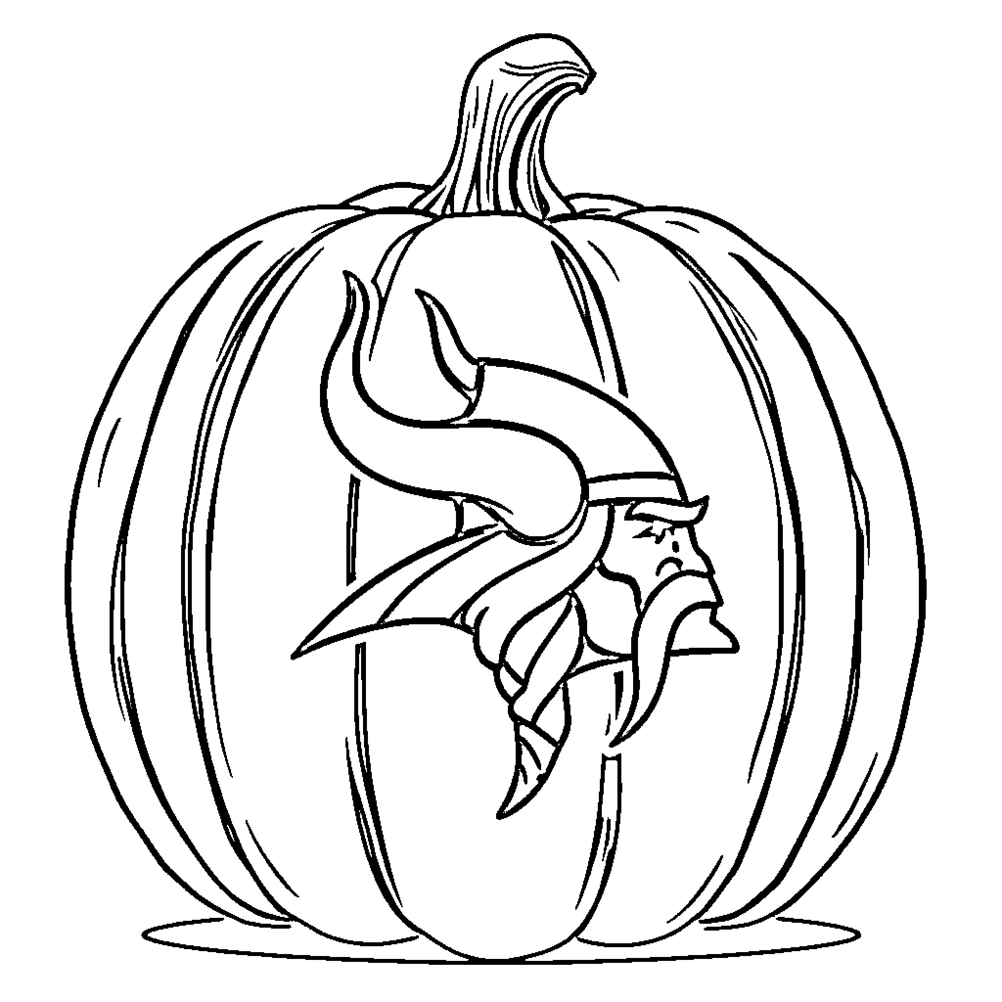 Pumpkin with Viking imagery Coloring Page (free black-and-white line drawing printable PDF for all, from beginners to advanced learners, including children, teens, adults, and seniors)