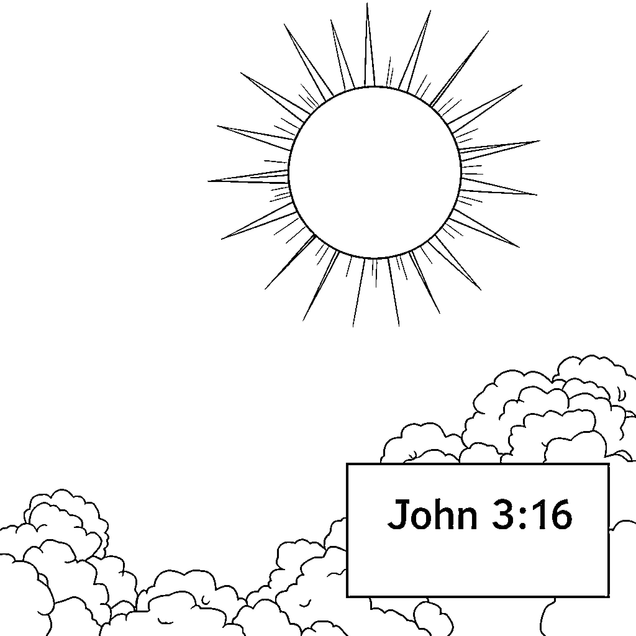 Sun shining over scripture passage Coloring Page (free black-and-white line drawing printable PDF for all, from beginners to advanced learners, including children, teens, adults, and seniors)