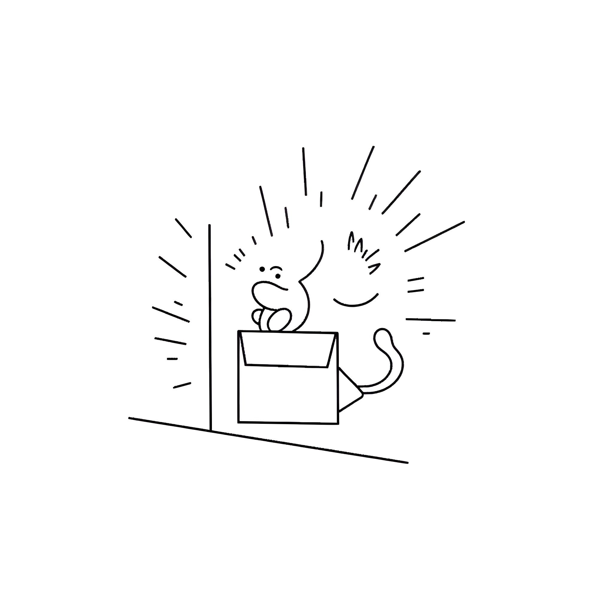 Box and Whisker Plot of a Smiling Cat Emerging from a Box Coloring Page (free black-and-white line drawing printable PDF for all, from beginners to advanced learners, including children, teens, adults, and seniors)