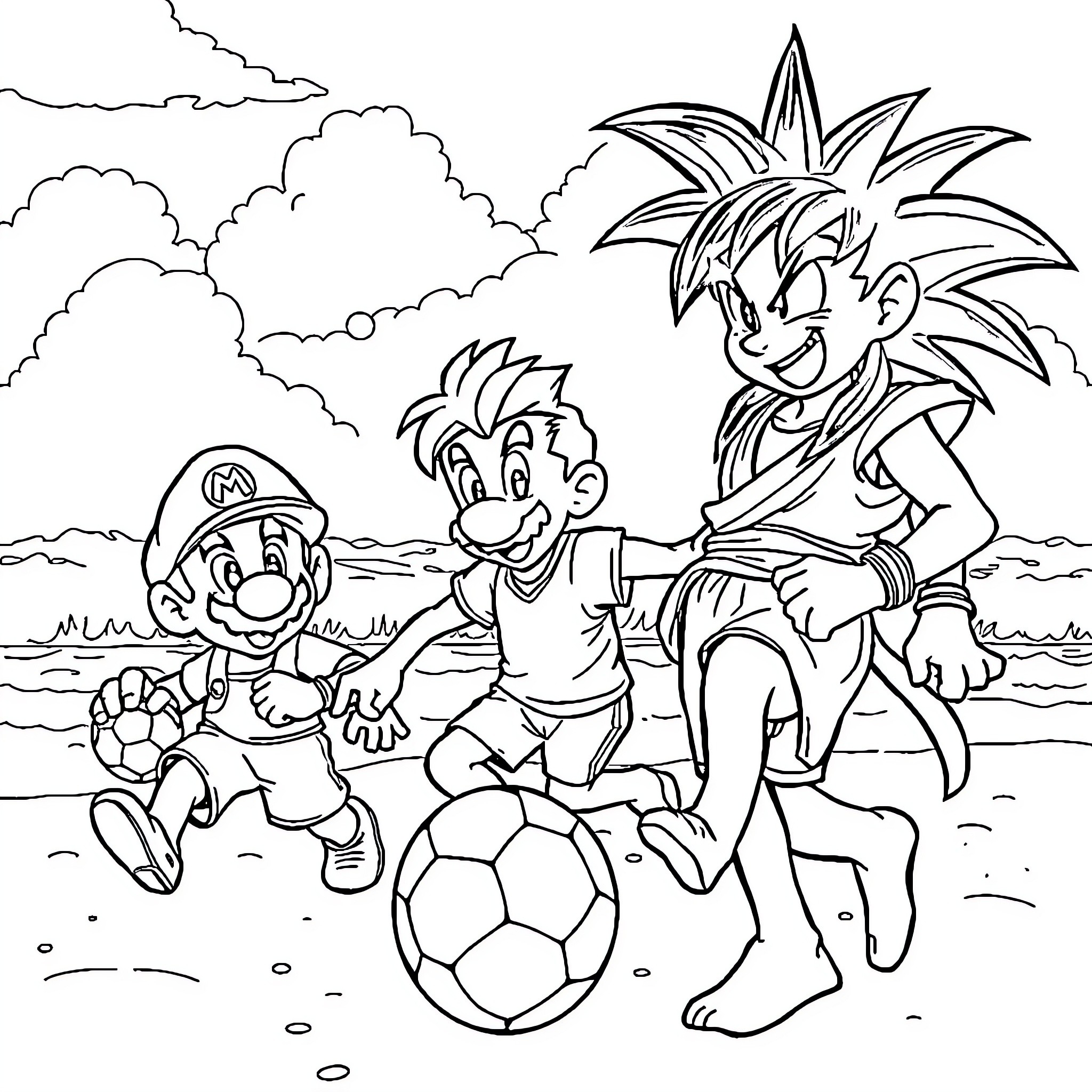 Brainrot Soccer Adventures in the Outdoors Coloring Page (free black-and-white line drawing printable PDF for all, from beginners to advanced learners, including children, teens, adults, and seniors)