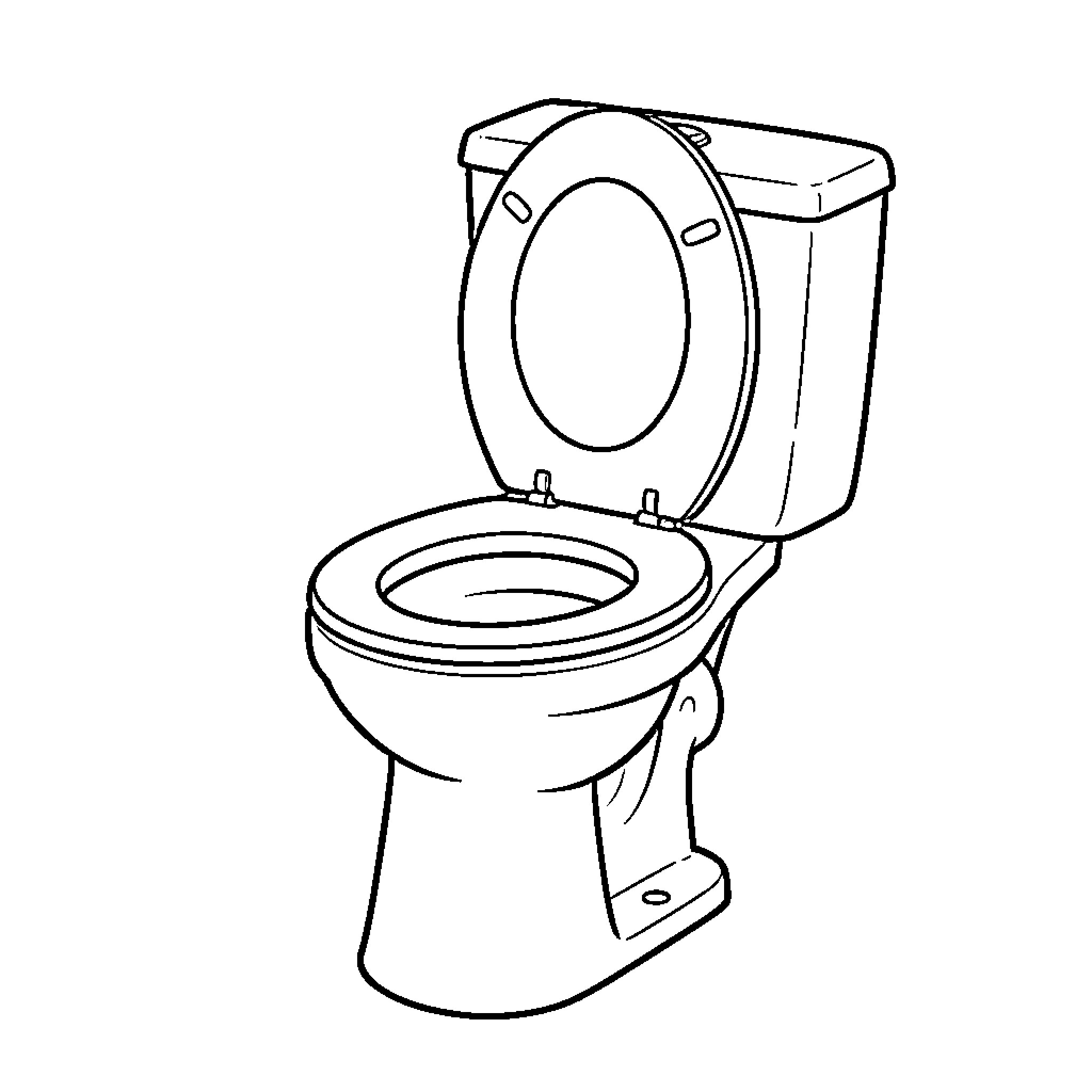 Toilet with the lid and seat open Coloring Page (free black-and-white line drawing printable PDF for all, from beginners to advanced learners, including children, teens, adults, and seniors)