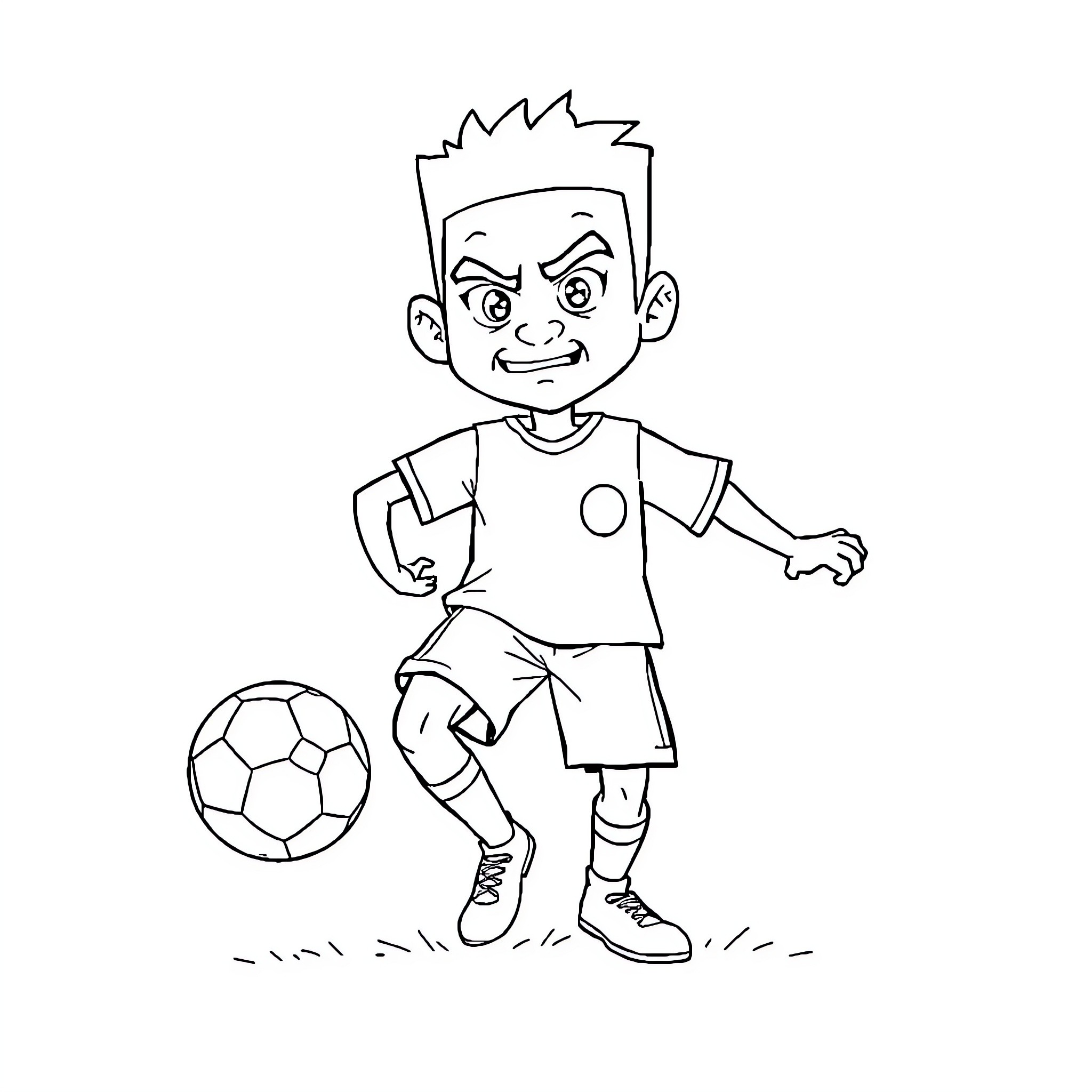 Meguru Bachira playing with a soccer ball Coloring Page (free black-and-white line drawing printable PDF for all, from beginners to advanced learners, including children, teens, adults, and seniors)