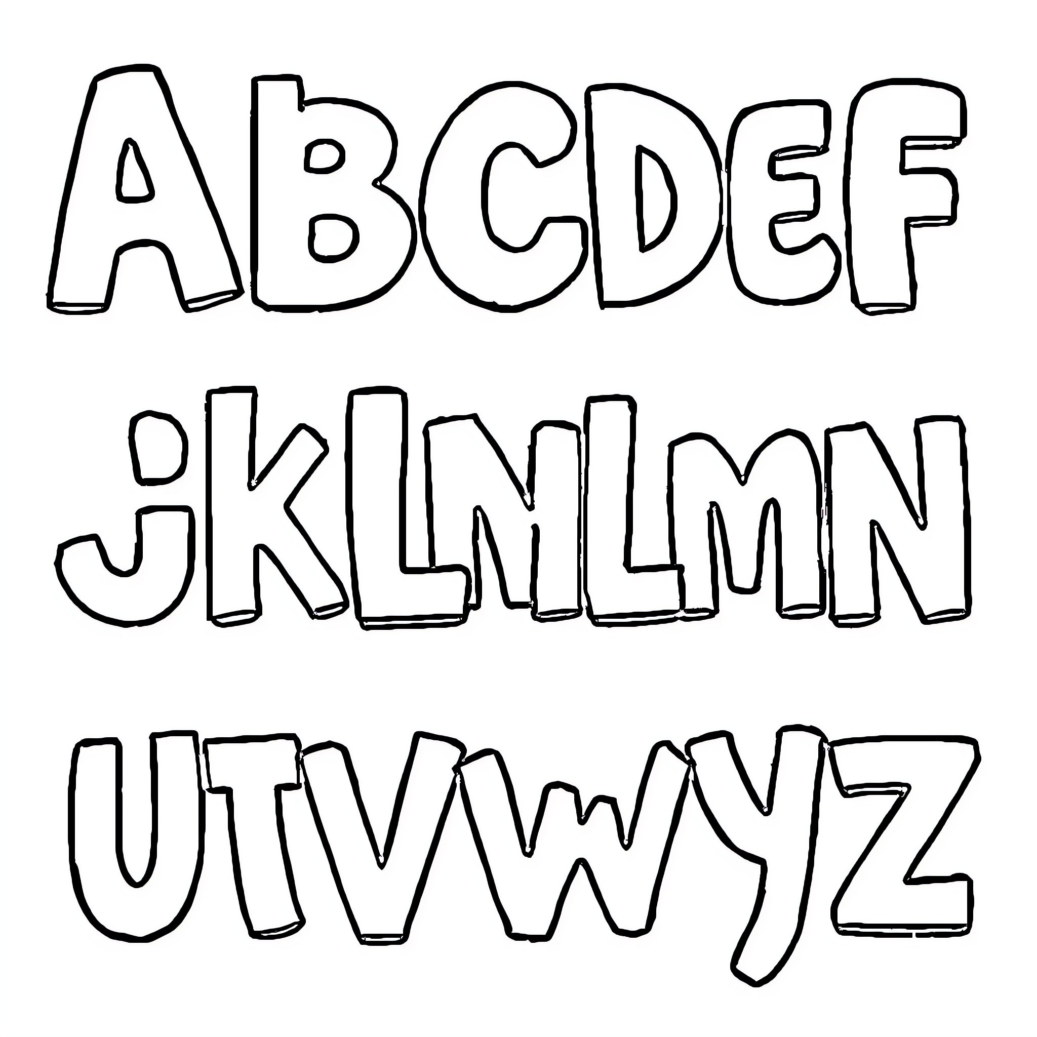 Alphabet letters with handwritten-style outlines Coloring Page (free black-and-white line drawing printable PDF for all, from beginners to advanced learners, including children, teens, adults, and seniors)