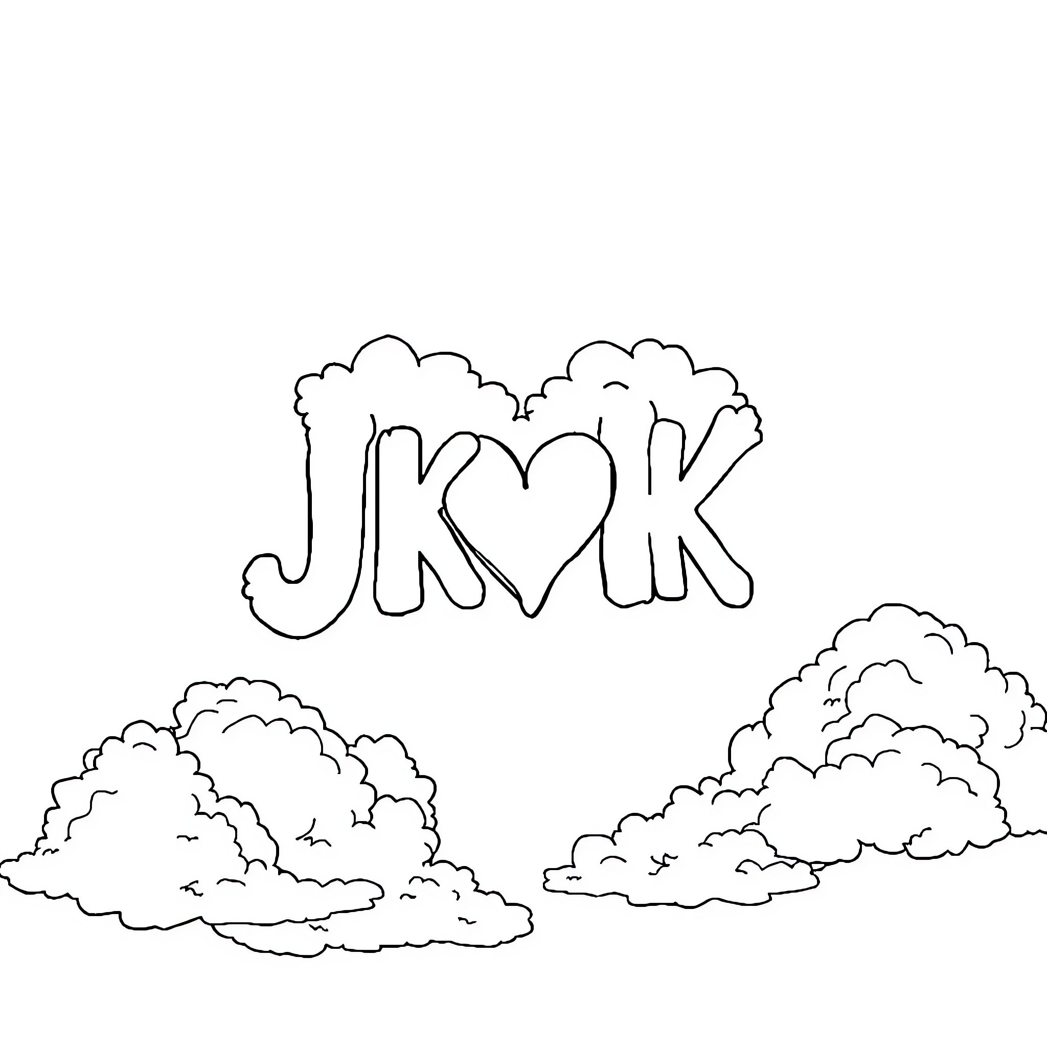 Cloud Formations with Playful Text Coloring Page (free black-and-white line drawing printable PDF for all, from beginners to advanced learners, including children, teens, adults, and seniors)