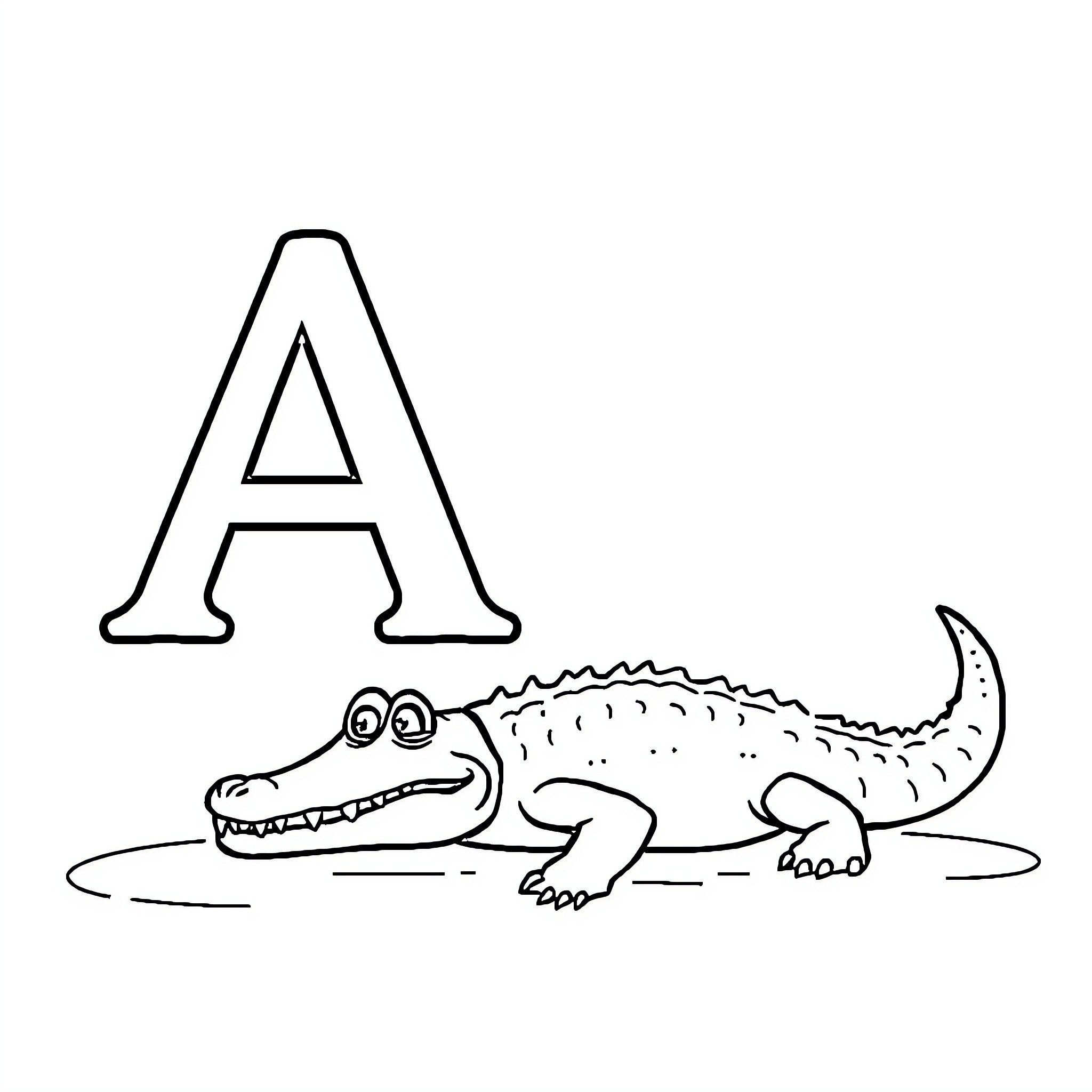 A Friendly Alligator's Illustration Coloring Page (free black-and-white line drawing printable PDF for all, from beginners to advanced learners, including children, teens, adults, and seniors)