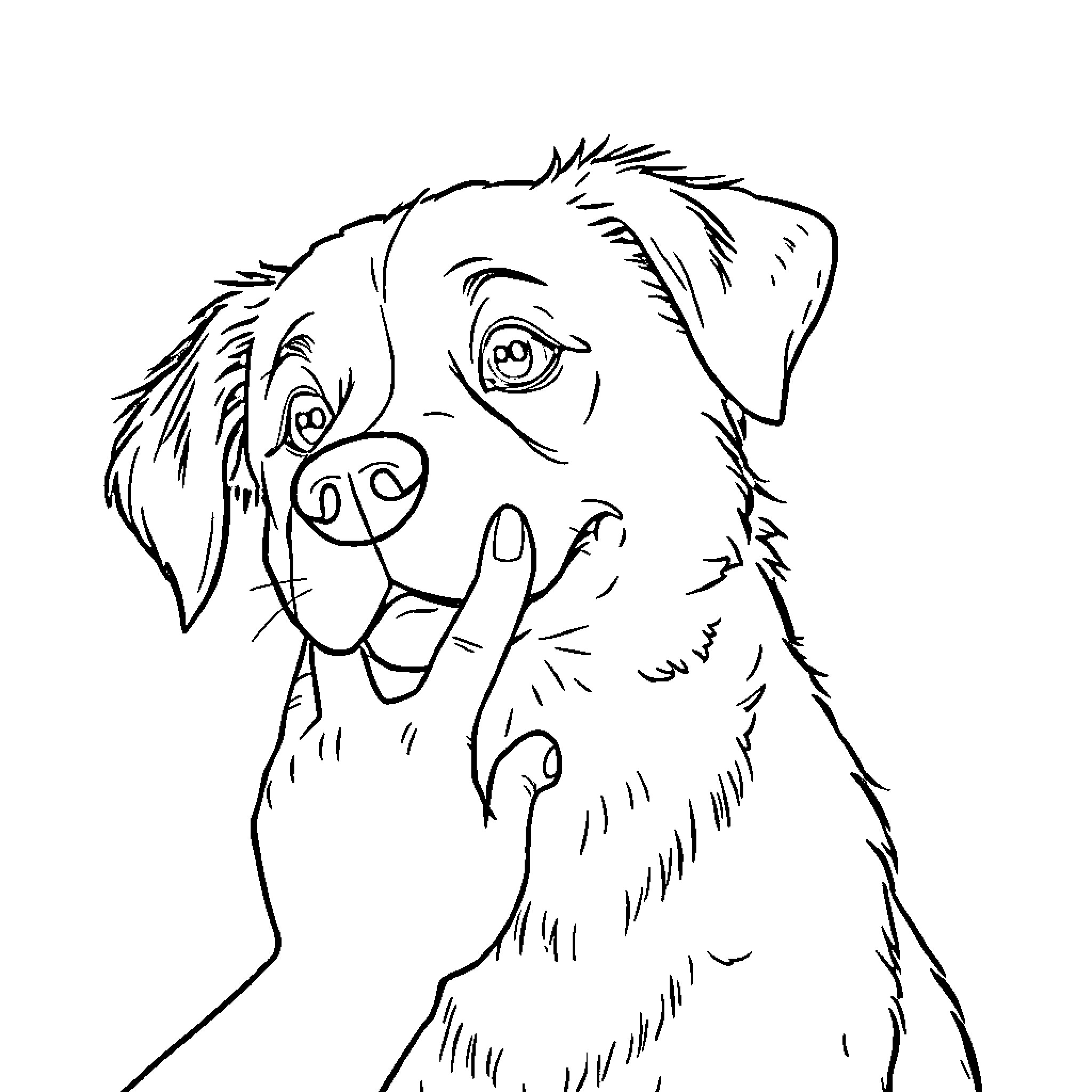 Dog gazing curiously at the viewer Coloring Page (free black-and-white line drawing printable PDF for all, from beginners to advanced learners, including children, teens, adults, and seniors)