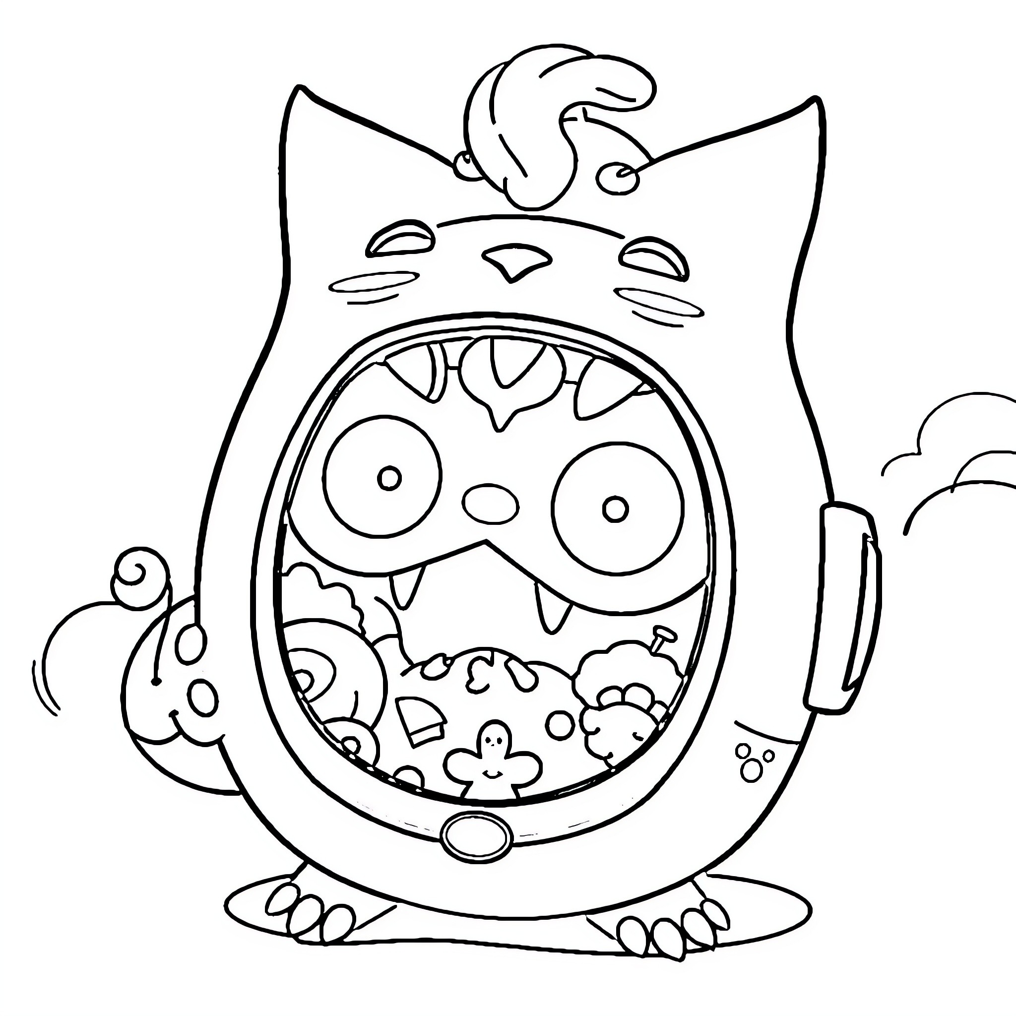 Yo-kai Watch: Mischievous creature with unique features Coloring Page (free black-and-white line drawing printable PDF for all, from beginners to advanced learners, including children, teens, adults, and seniors)