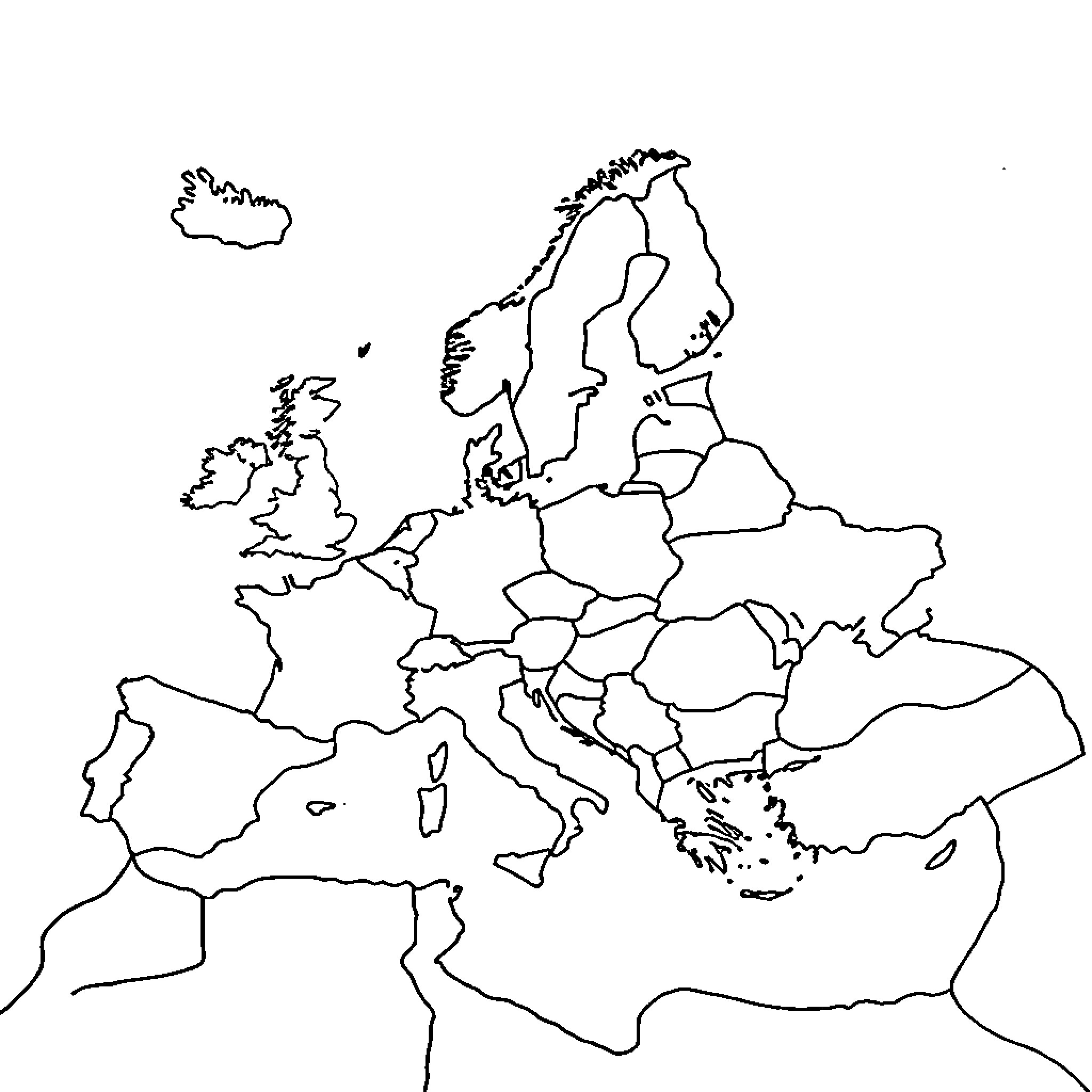Europe map outline with country borders Coloring Page (free black-and-white line drawing printable PDF for all, from beginners to advanced learners, including children, teens, adults, and seniors)