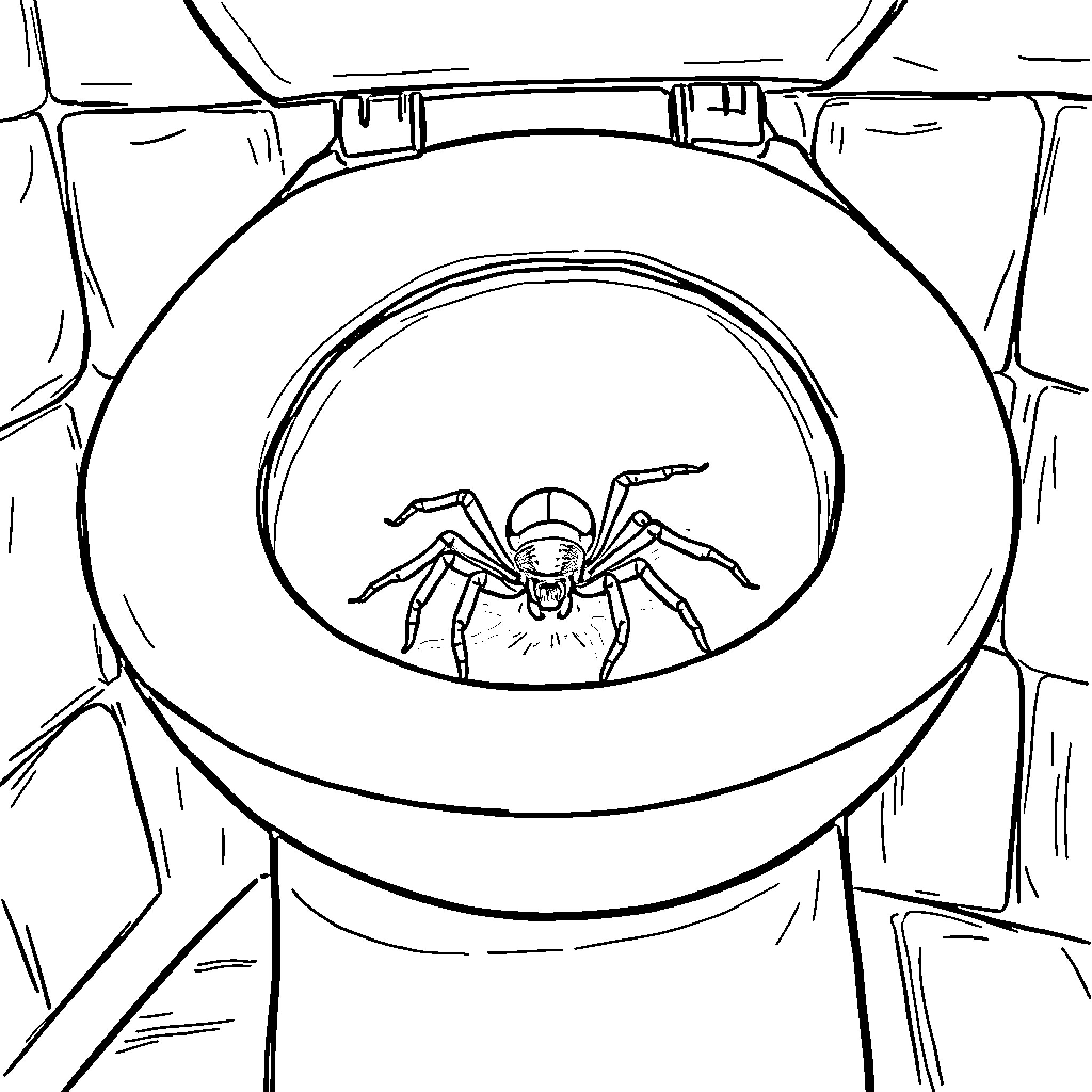 Spider observing its prey through magnifying glass Coloring Page (free black-and-white line drawing printable PDF for all, from beginners to advanced learners, including children, teens, adults, and seniors)