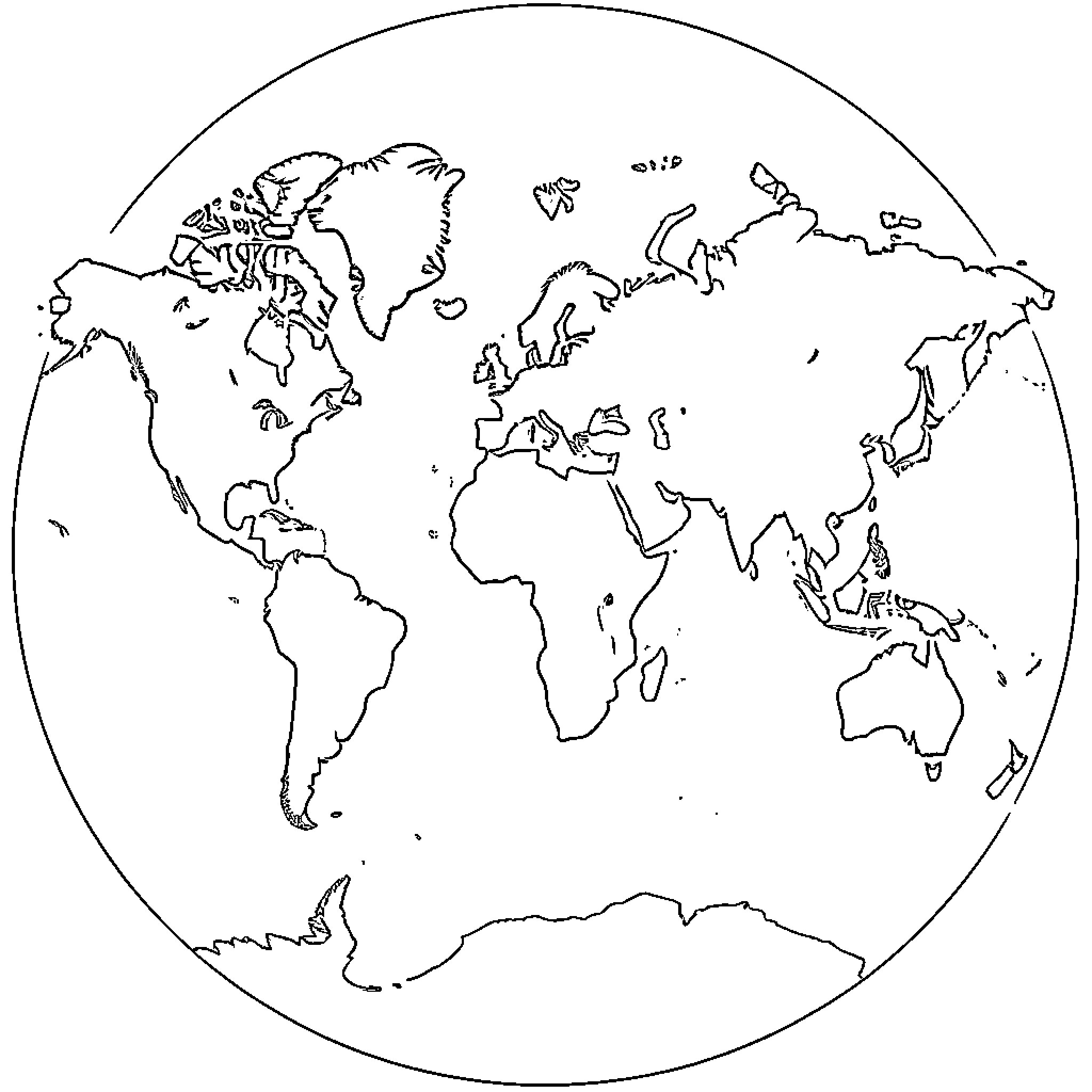 World Map with Continuous Outline Coloring Page (free black-and-white line drawing printable PDF for all, from beginners to advanced learners, including children, teens, adults, and seniors)