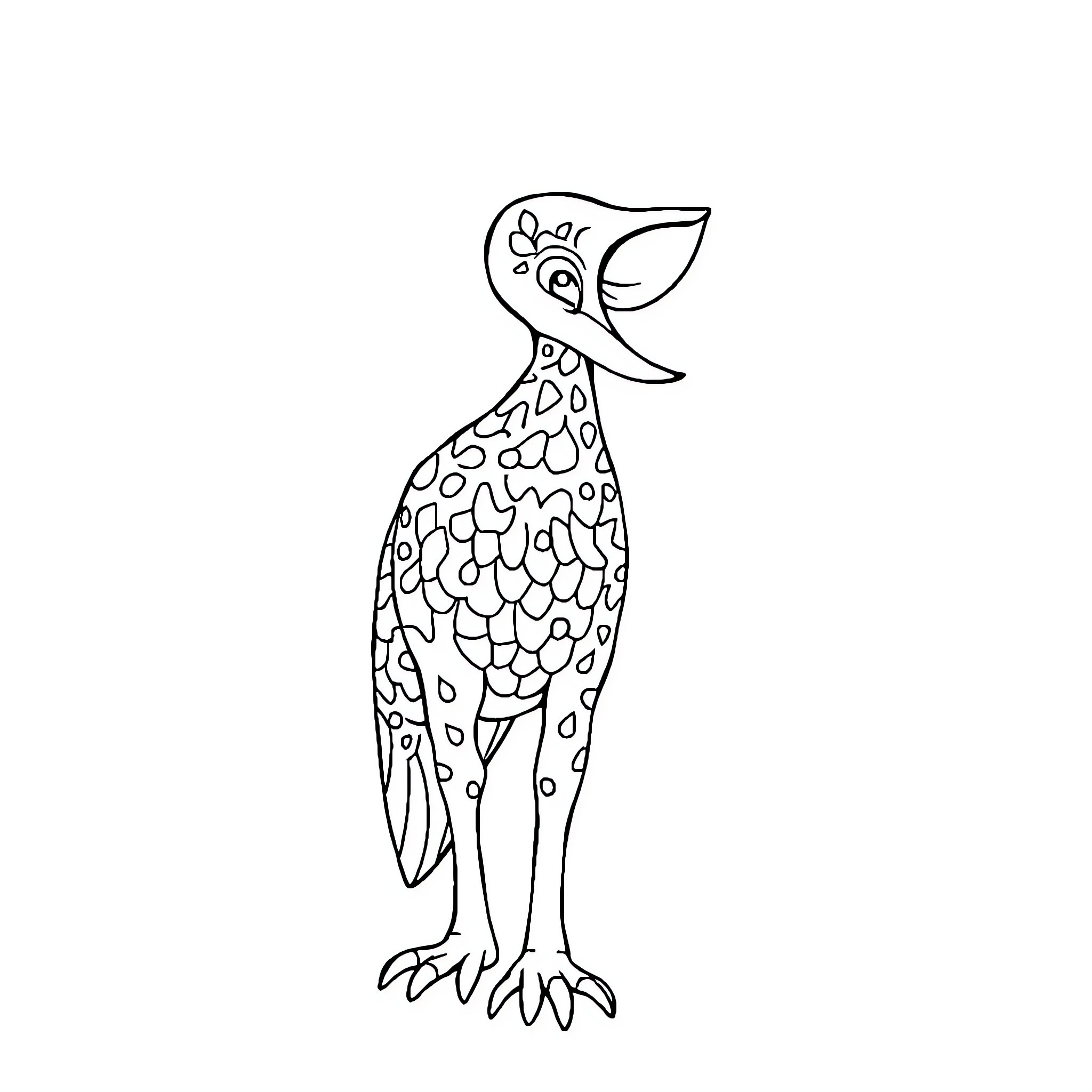 Generator illustration of a patterned bird Coloring Page (free black-and-white line drawing printable PDF for all, from beginners to advanced learners, including children, teens, adults, and seniors)