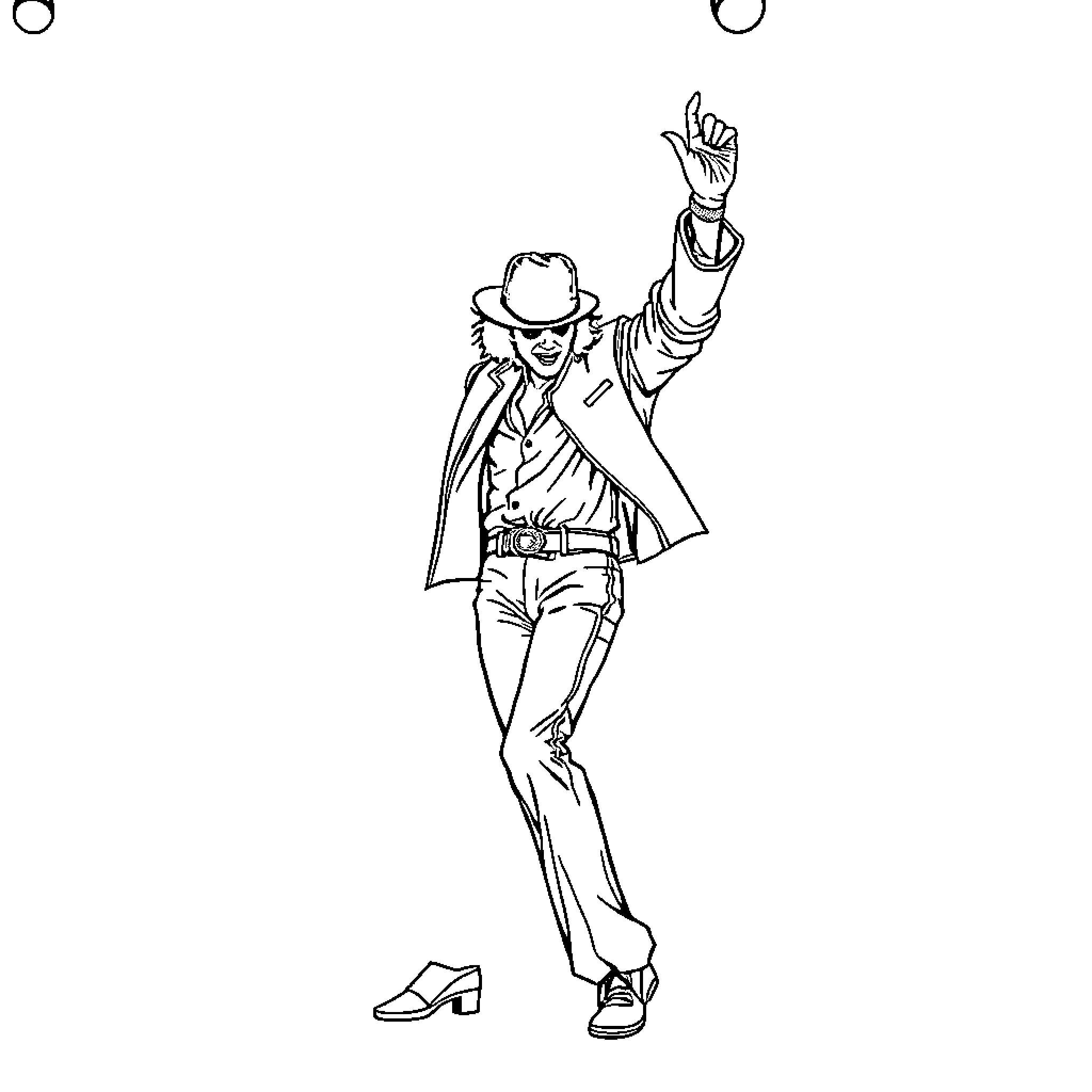 Michael Jackson Performing with Iconic Dance Moves Coloring Page (free black-and-white line drawing printable PDF for all, from beginners to advanced learners, including children, teens, adults, and seniors)