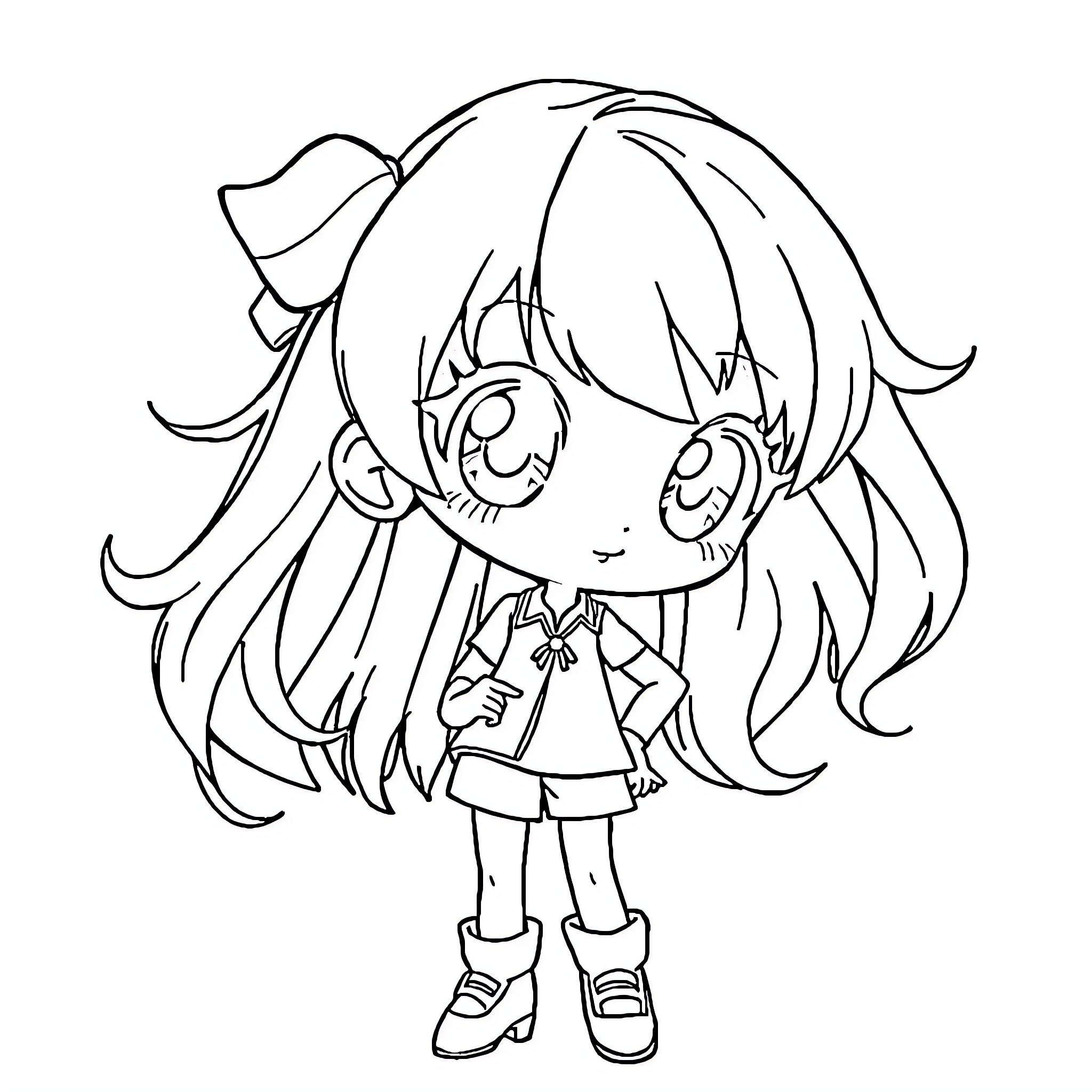 Anime Girl with Stylized Appearance Coloring Page (free black-and-white line drawing printable PDF for all, from beginners to advanced learners, including children, teens, adults, and seniors)