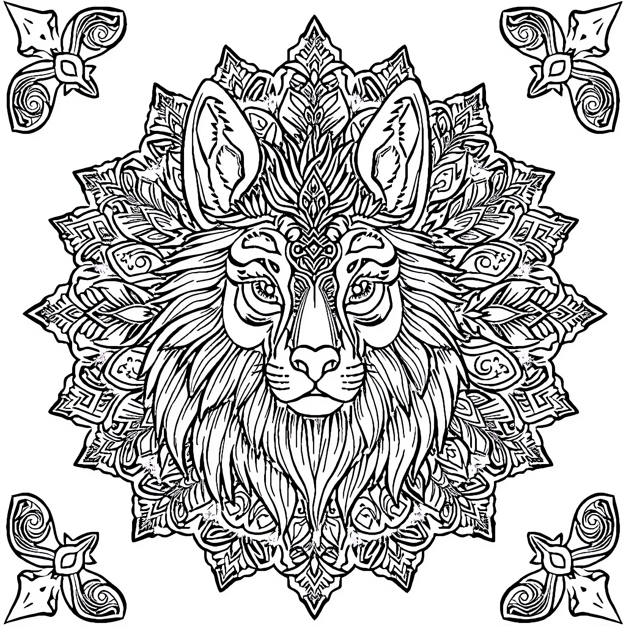 Animal with intricate floral patterns Coloring Page (free black-and-white line drawing printable PDF for all, from beginners to advanced learners, including children, teens, adults, and seniors)