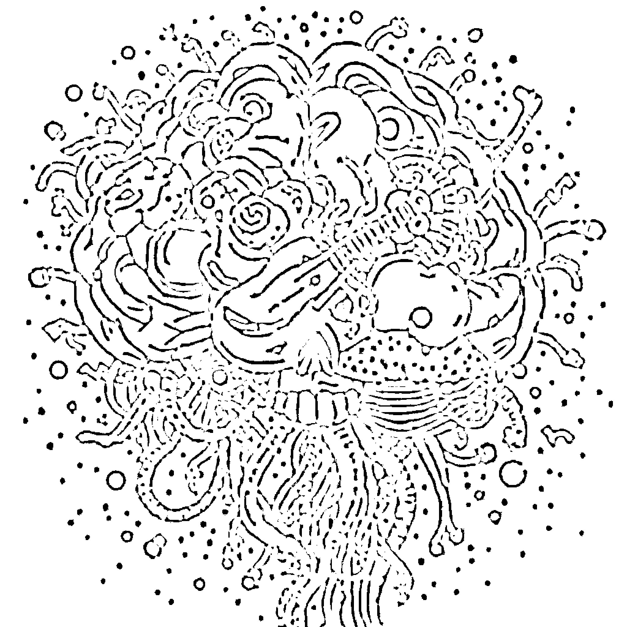 Brainrot: Whimsical Abstract Doodle Coloring Page (free black-and-white line drawing printable PDF for all, from beginners to advanced learners, including children, teens, adults, and seniors)