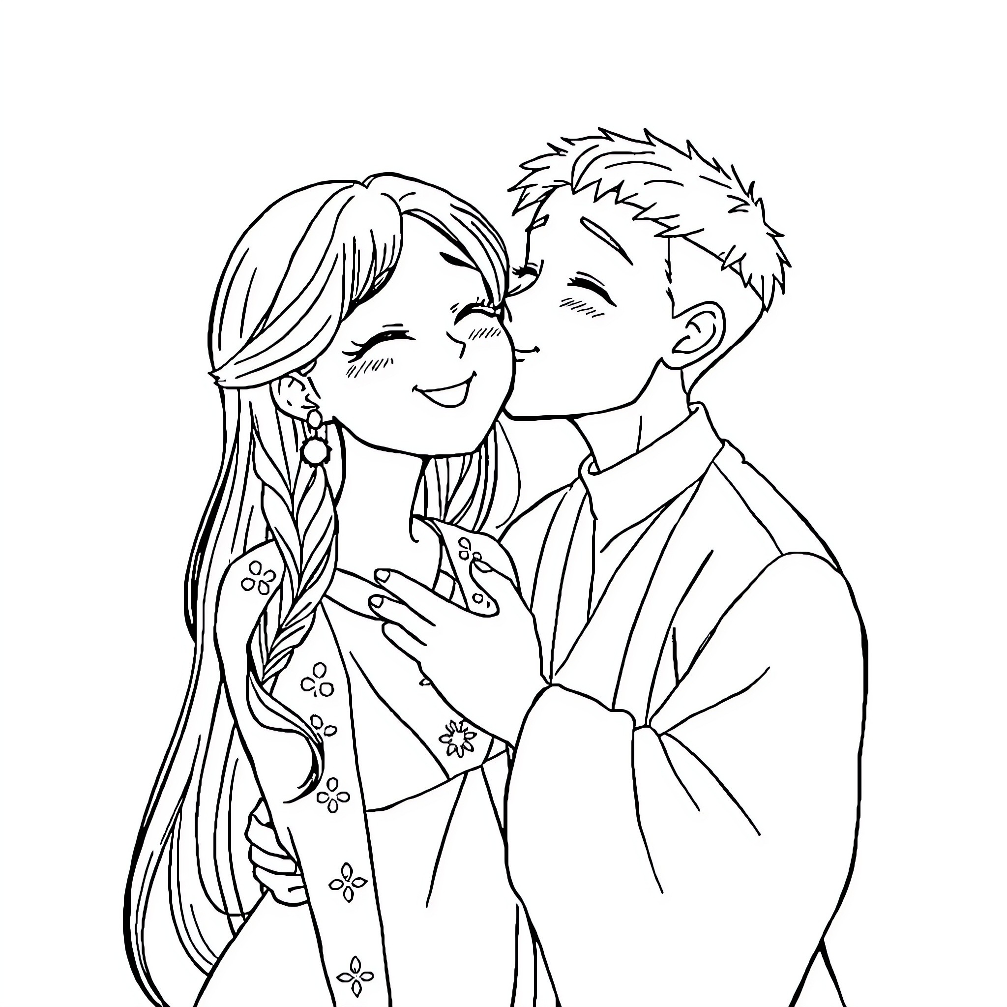 Rumi - Affectionate Embrace of a Couple Coloring Page (free black-and-white line drawing printable PDF for all, from beginners to advanced learners, including children, teens, adults, and seniors)