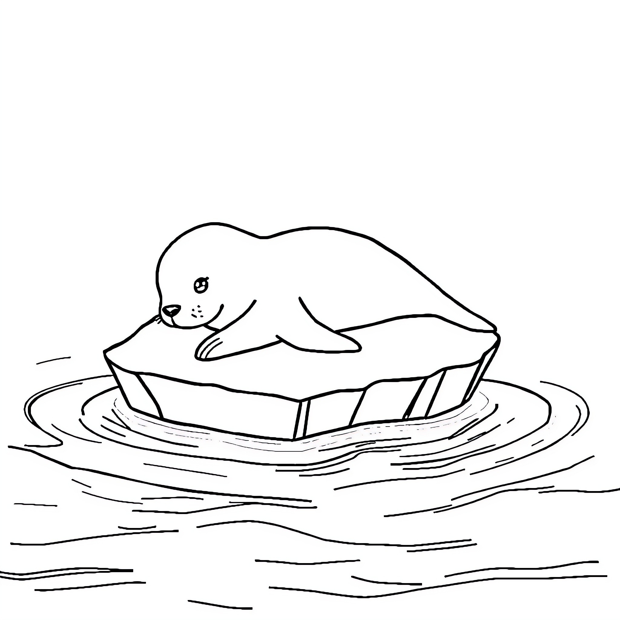 Seal relaxing on an ice floe Coloring Page (free black-and-white line drawing printable PDF for all, from beginners to advanced learners, including children, teens, adults, and seniors)