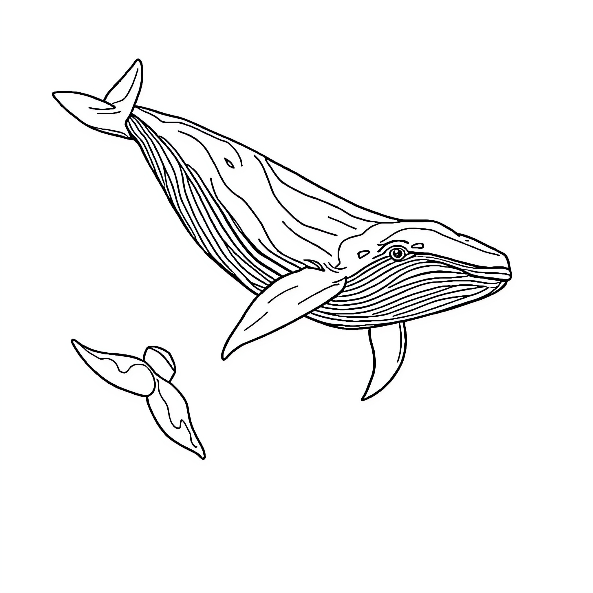 Whale swimming gracefully in the ocean Coloring Page (free black-and-white line drawing printable PDF for all, from beginners to advanced learners, including children, teens, adults, and seniors)