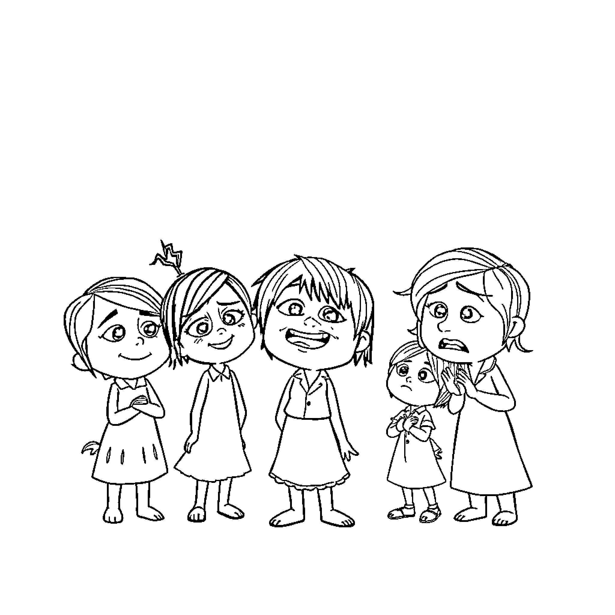 Emotion of a happy and curious family Coloring Page (free black-and-white line drawing printable PDF for all, from beginners to advanced learners, including children, teens, adults, and seniors)