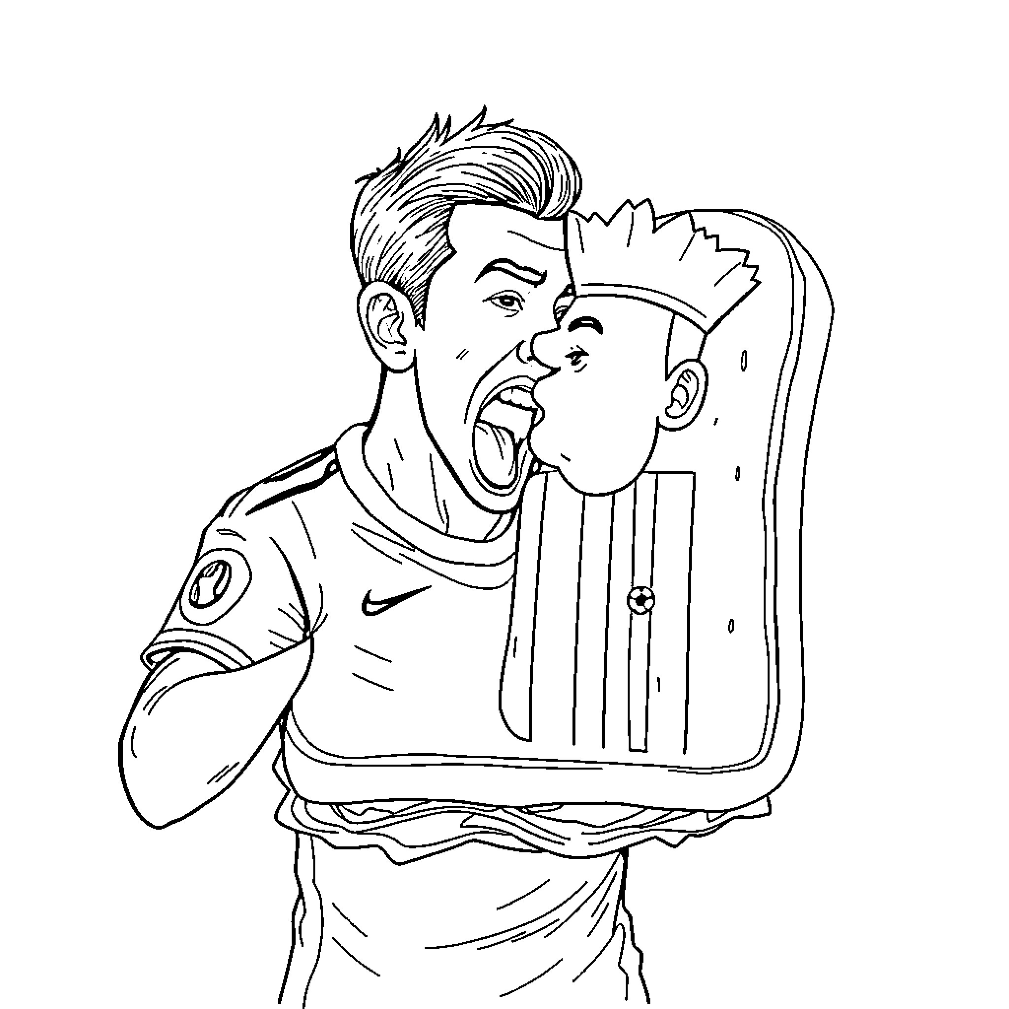Ronaldo celebrating with a teammate after a goal Coloring Page (free black-and-white line drawing printable PDF for all, from beginners to advanced learners, including children, teens, adults, and seniors)