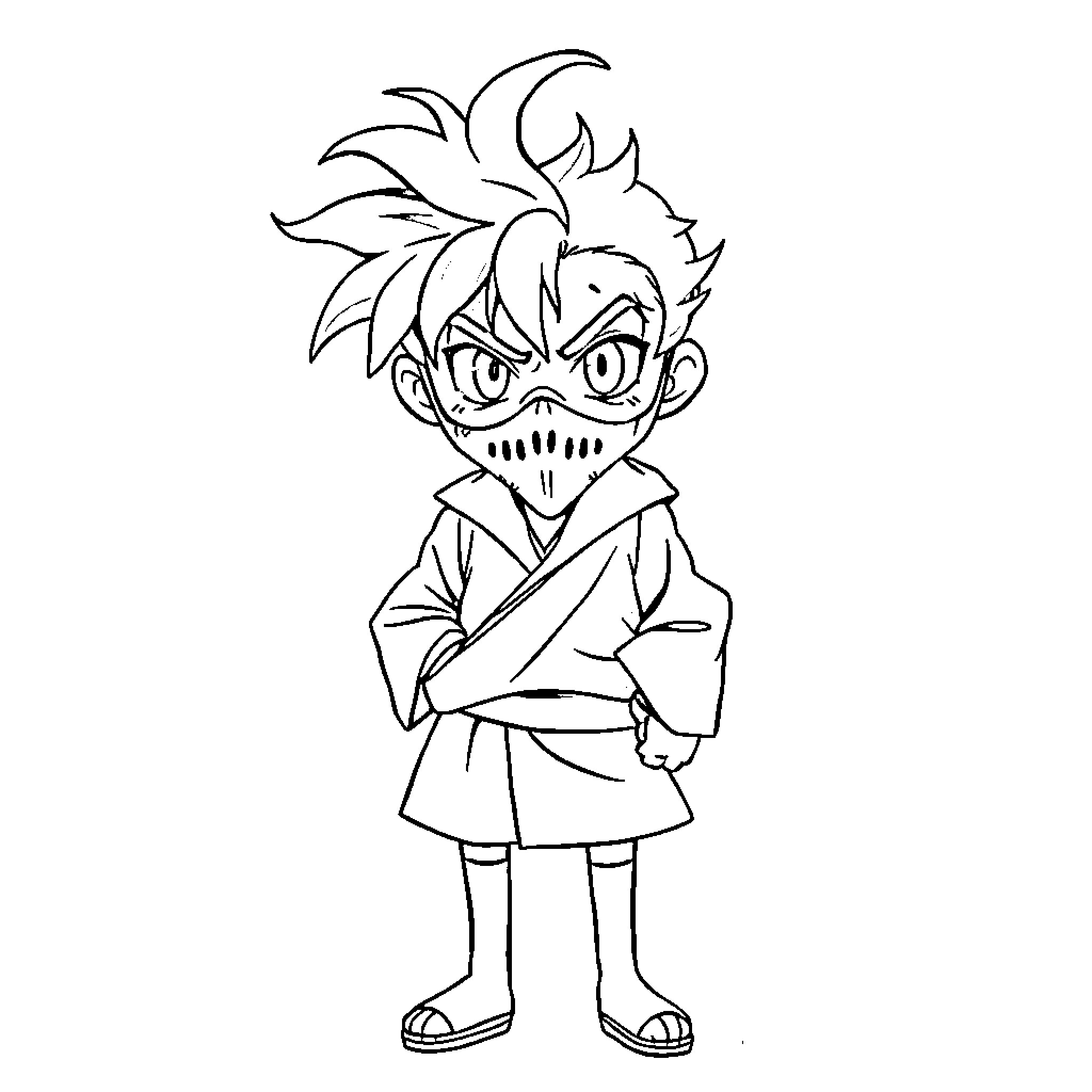 Tanjiro in Signature Outfit and Pose Coloring Page (free black-and-white line drawing printable PDF for all, from beginners to advanced learners, including children, teens, adults, and seniors)