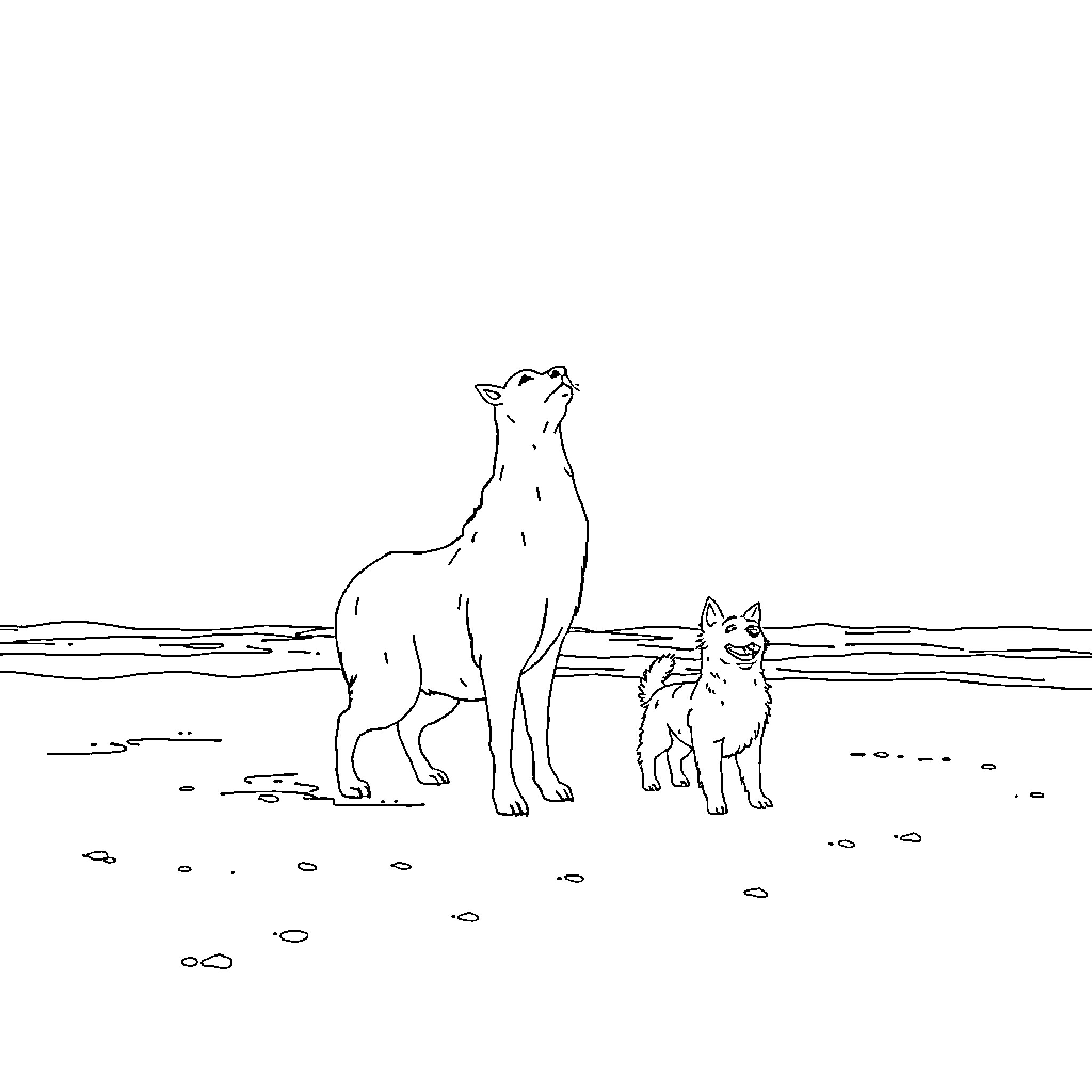 Queen Wolves Roaming in the Wilderness Coloring Page (free black-and-white line drawing printable PDF for all, from beginners to advanced learners, including children, teens, adults, and seniors)